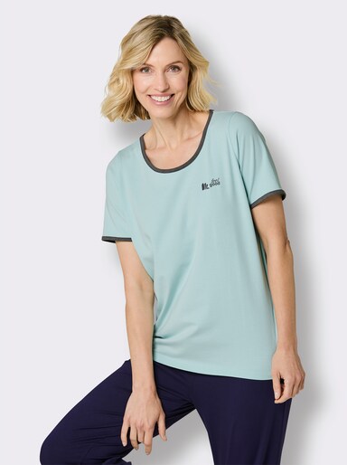 feel good Rundhalsshirt mit Logo-Aufdruck - mint-anthrazit-meliert