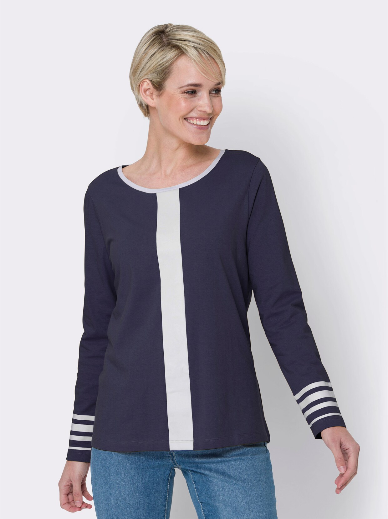 Shirt met lange mouwen - nachtblauw/wit