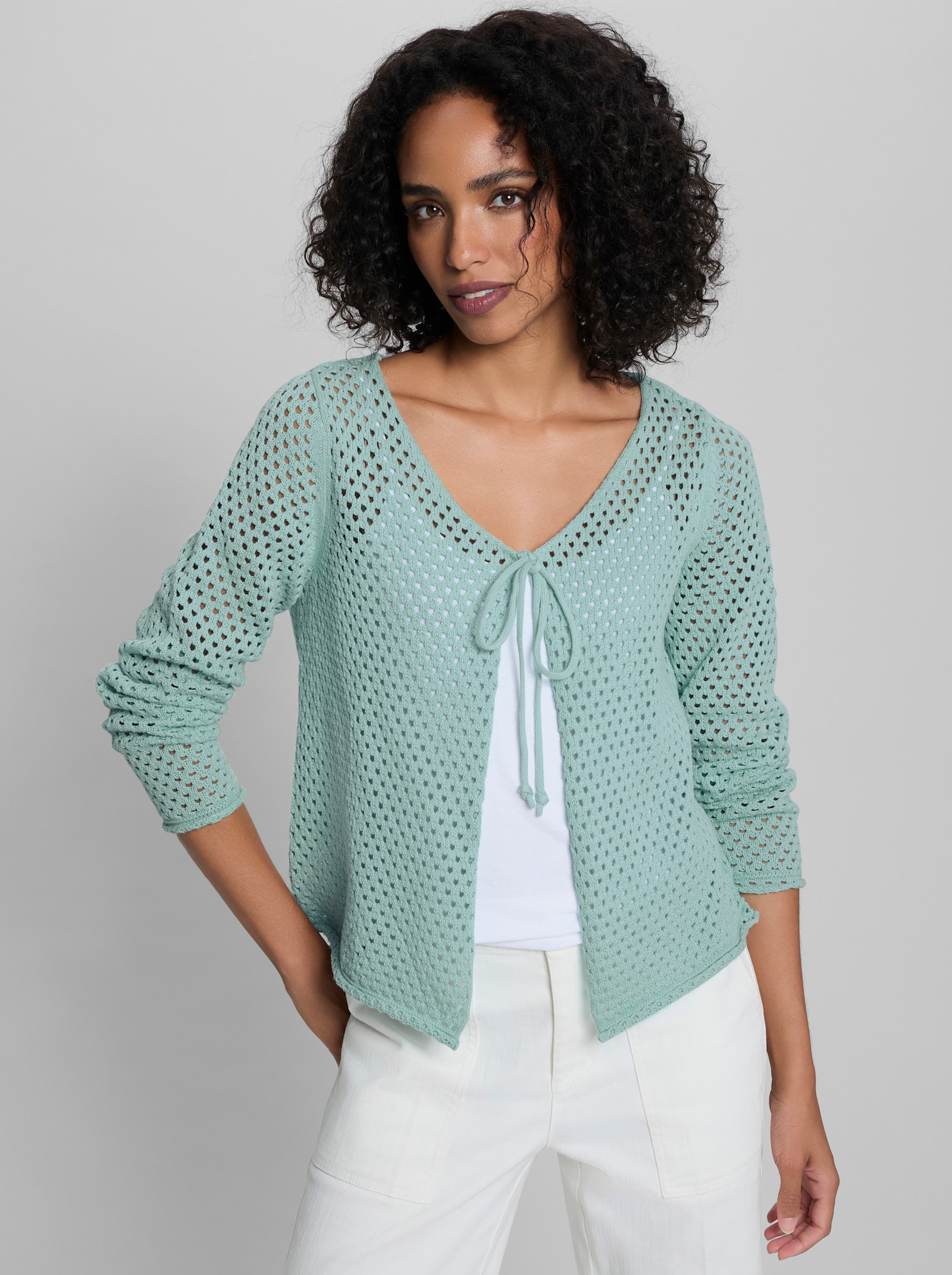 heine Ajourstrickjacke mit Rollkanten - mint
