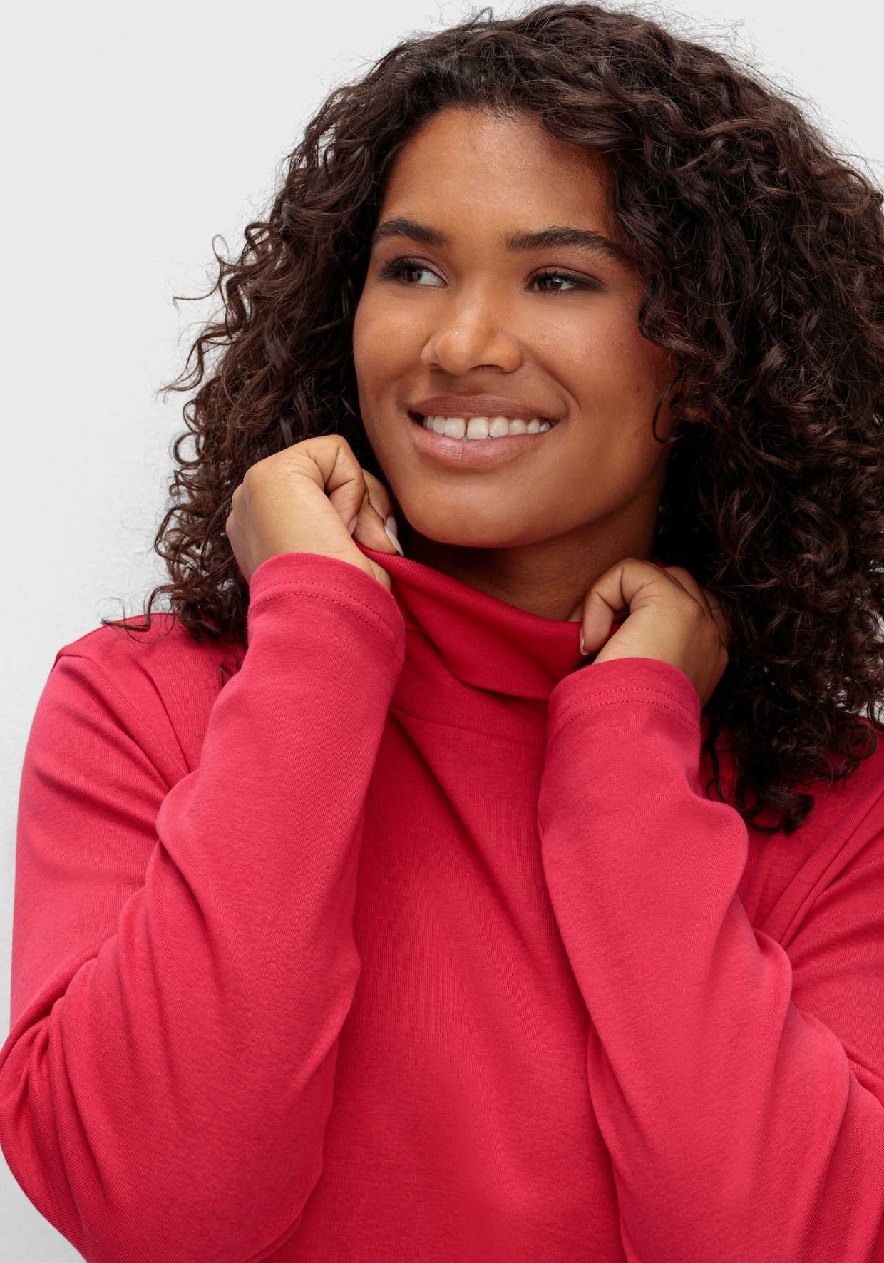 sheego Shirt met rolkraag - magenta