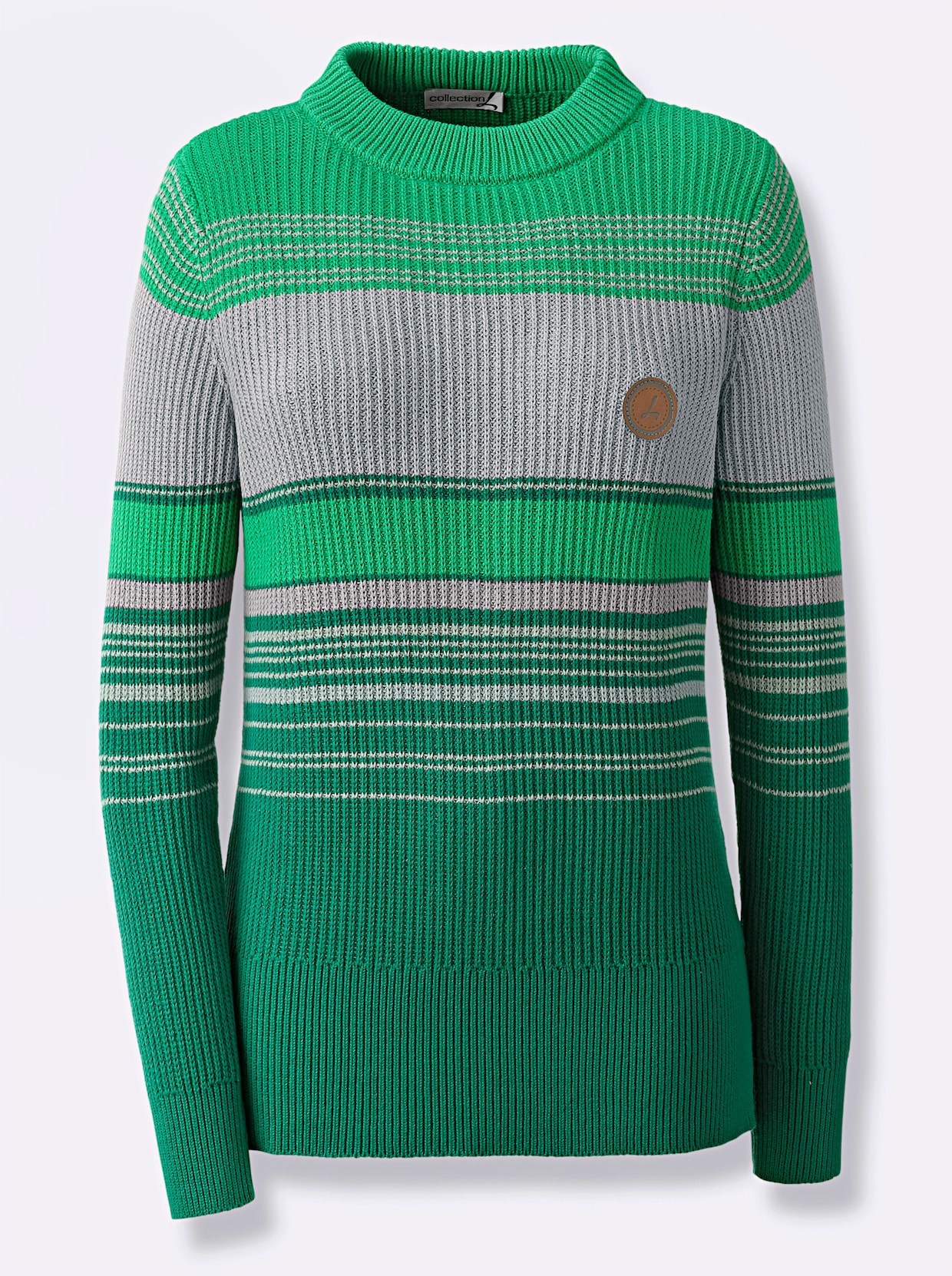 Stehkragenpullover - grün-steingrau