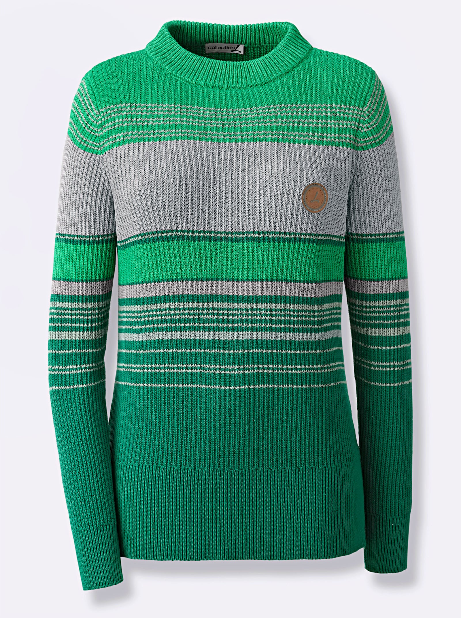 Stehkragenpullover in Ripp-Optik - grün-steingrau