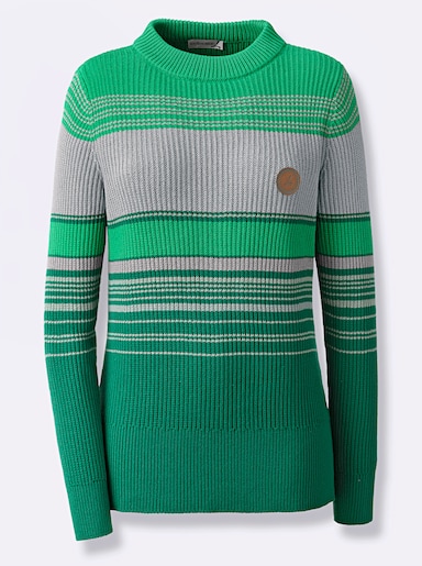 Stehkragenpullover - grün-steingrau