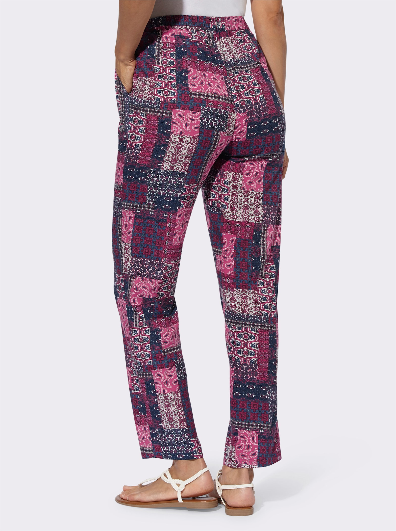 Comfortbroek met patchprint - heide/jeansblauw bedrukt