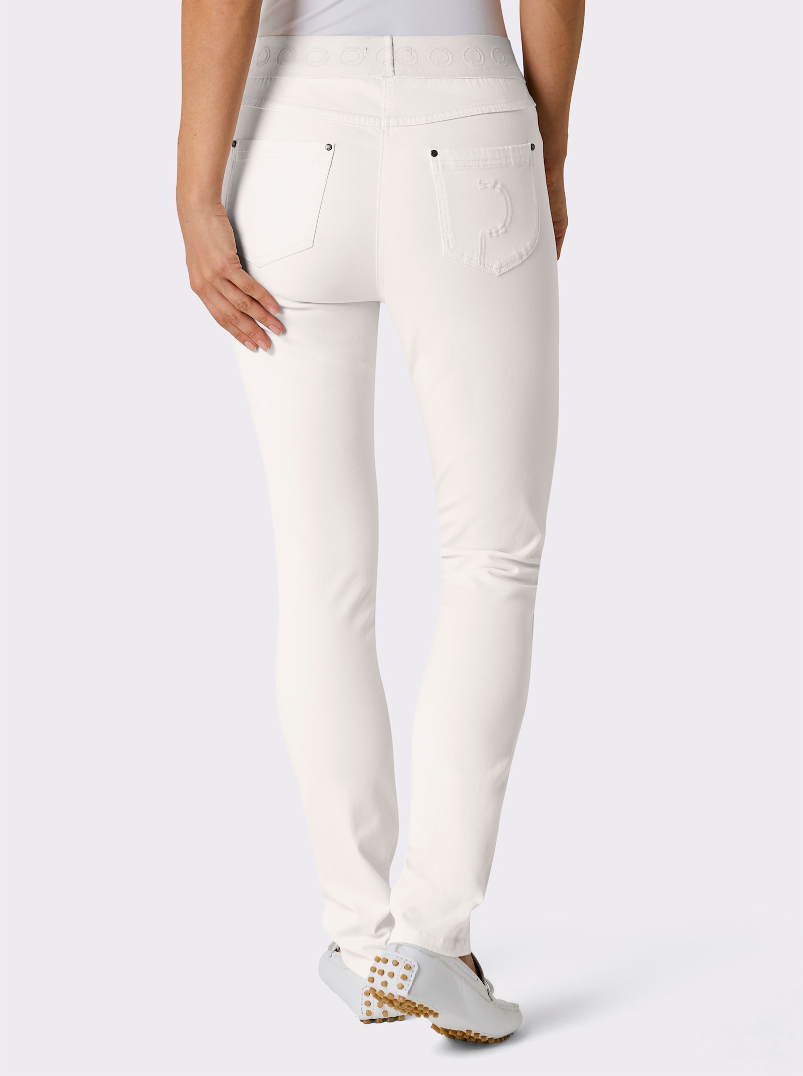 CREATION L PREMIUM Schlupfjeans mit CLP-Schriftzug rundum - ecru