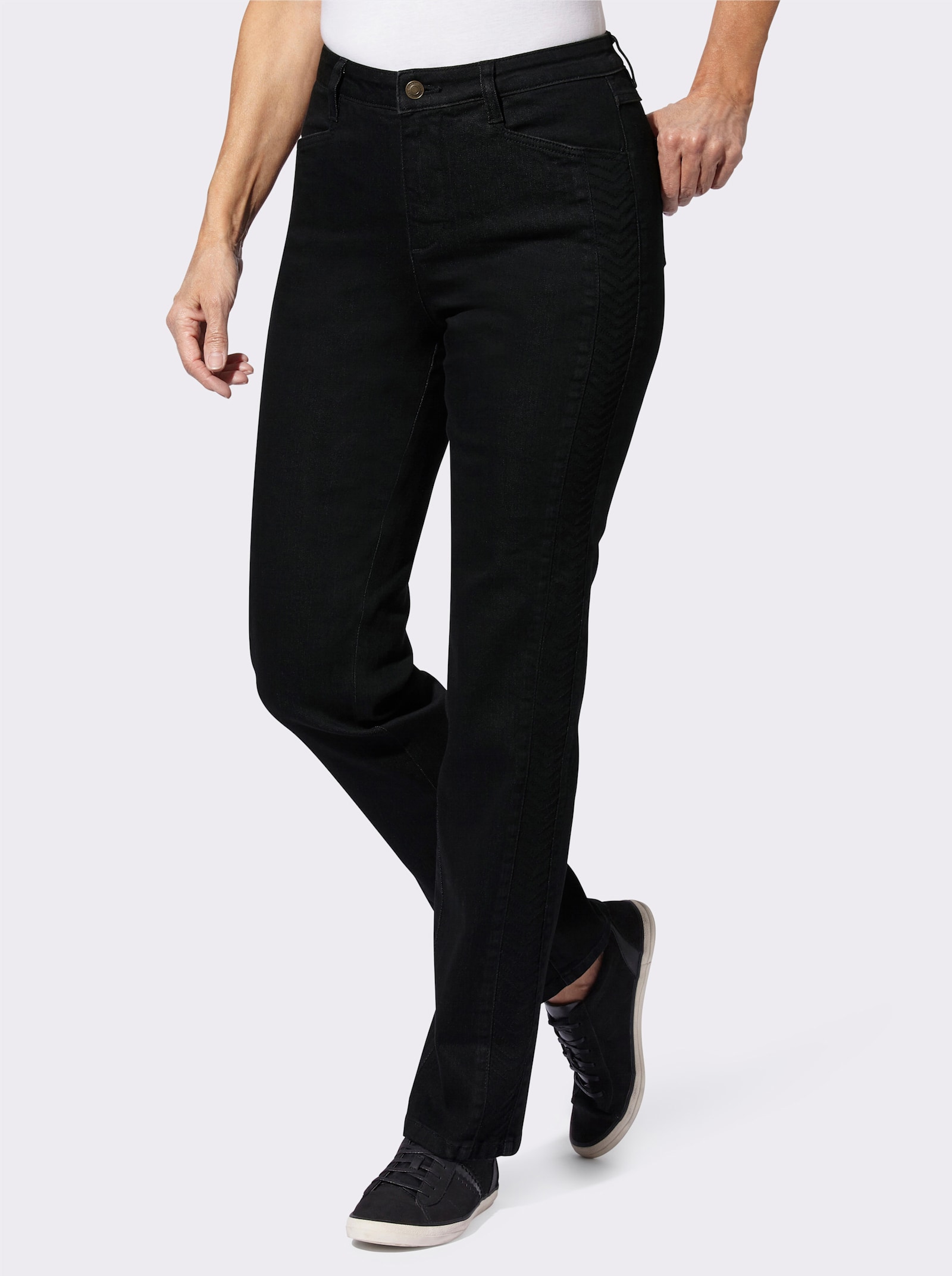 Jeans met geborduurde zijnaad - black denim