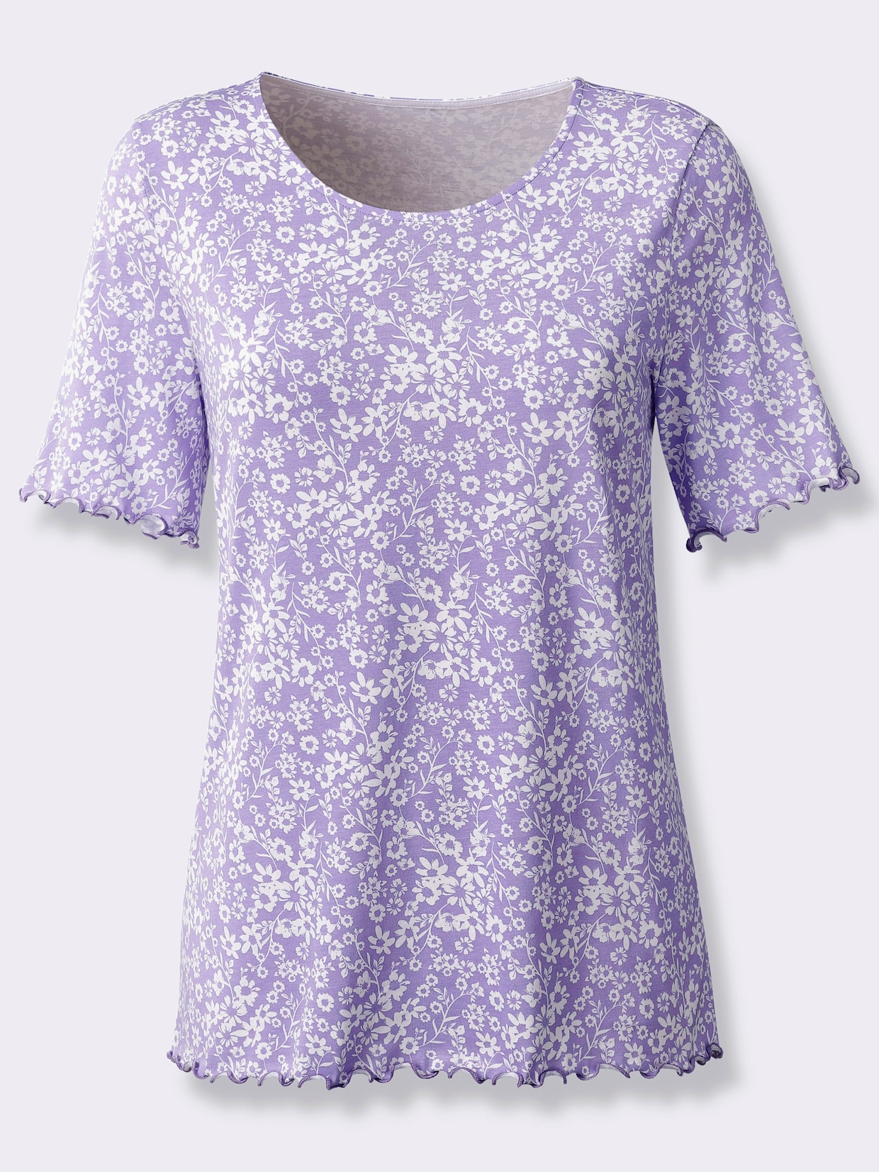 Kurzarmshirt - lavendel-ecru-bedruckt