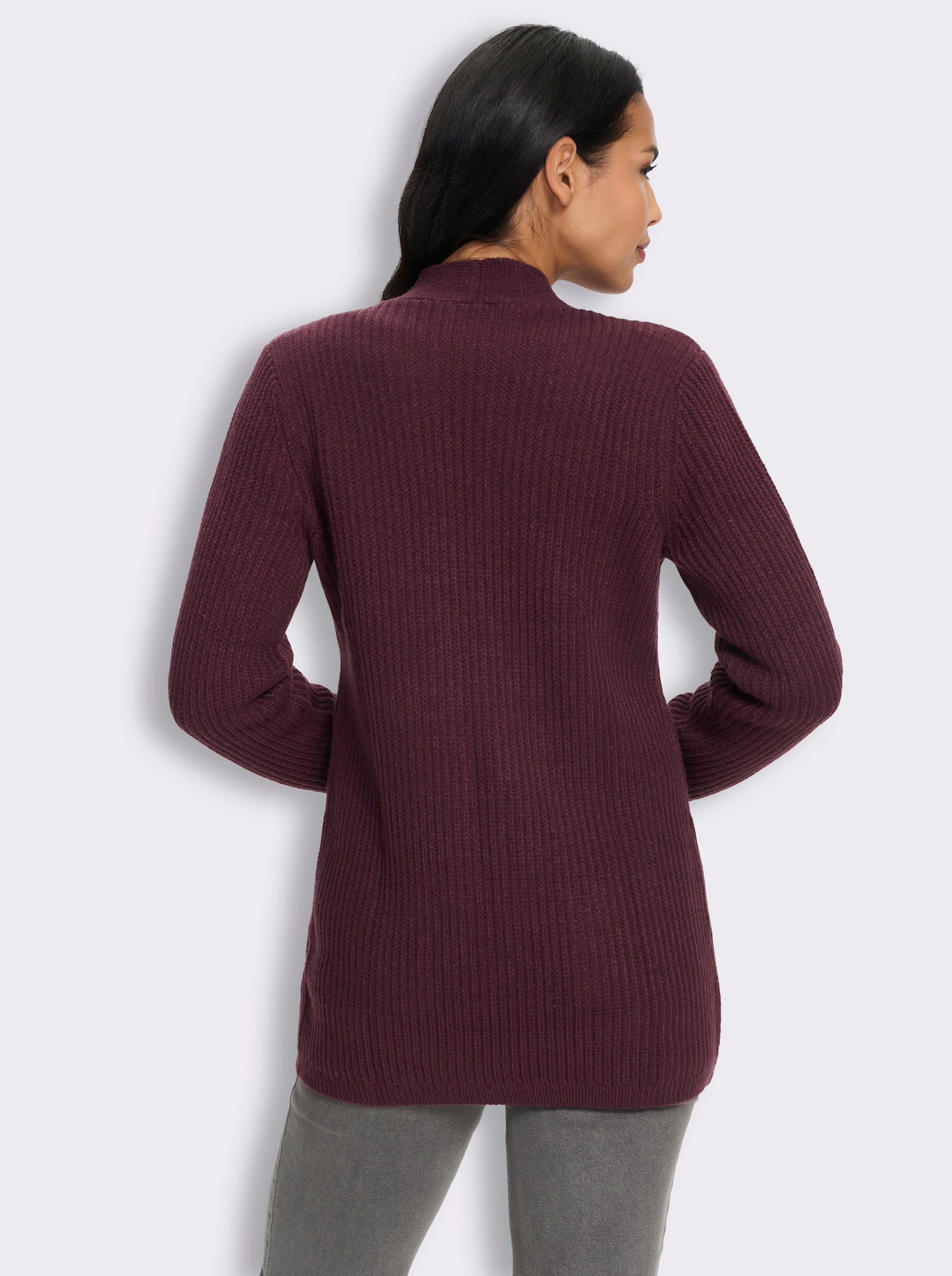 Strickjacke in gerippter Grobstrick-Optik - burgund