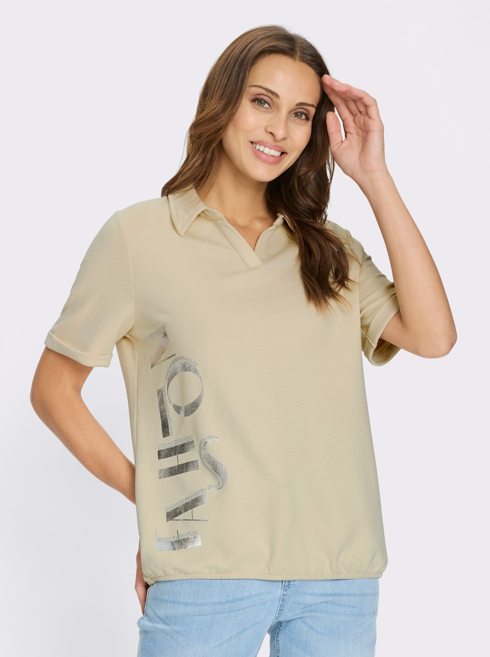 Sweatshirt mit Gummizug am Saum - sand