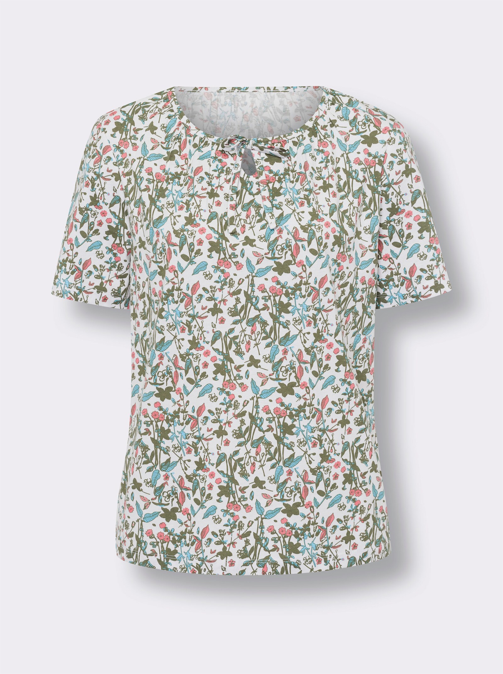 Kurzarmshirt im floralen Dessin - weiß-flamingo-bedruckt