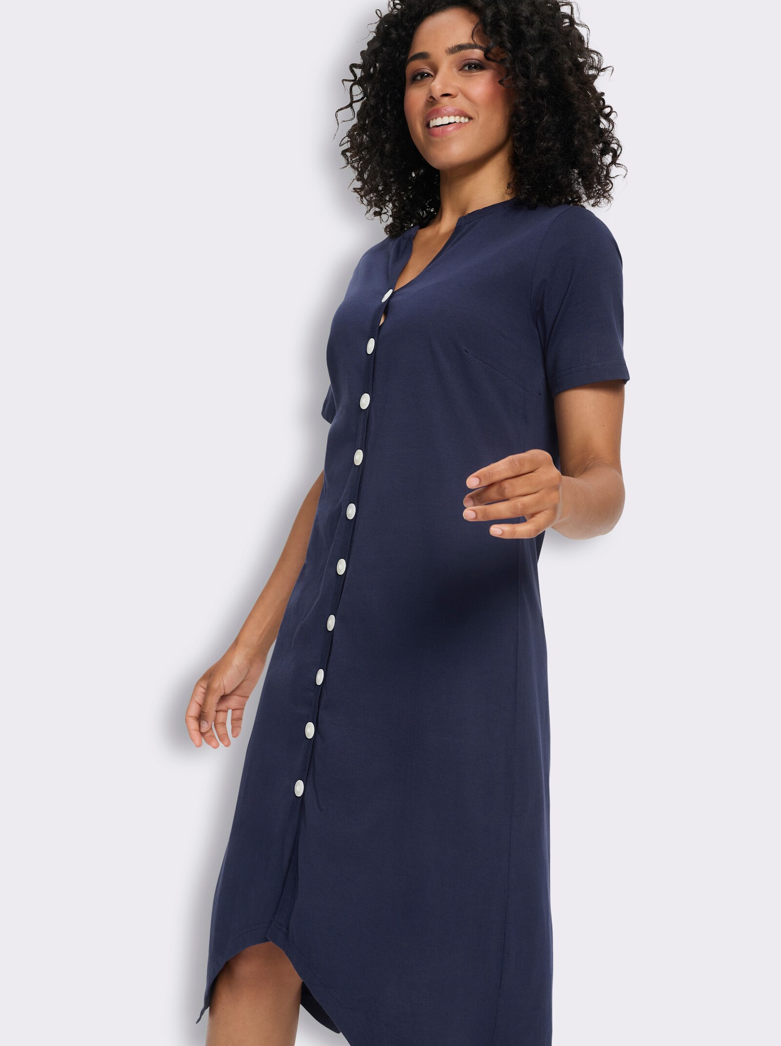 A-Linien-Kleid mit durchgehender Knopfleiste - marine