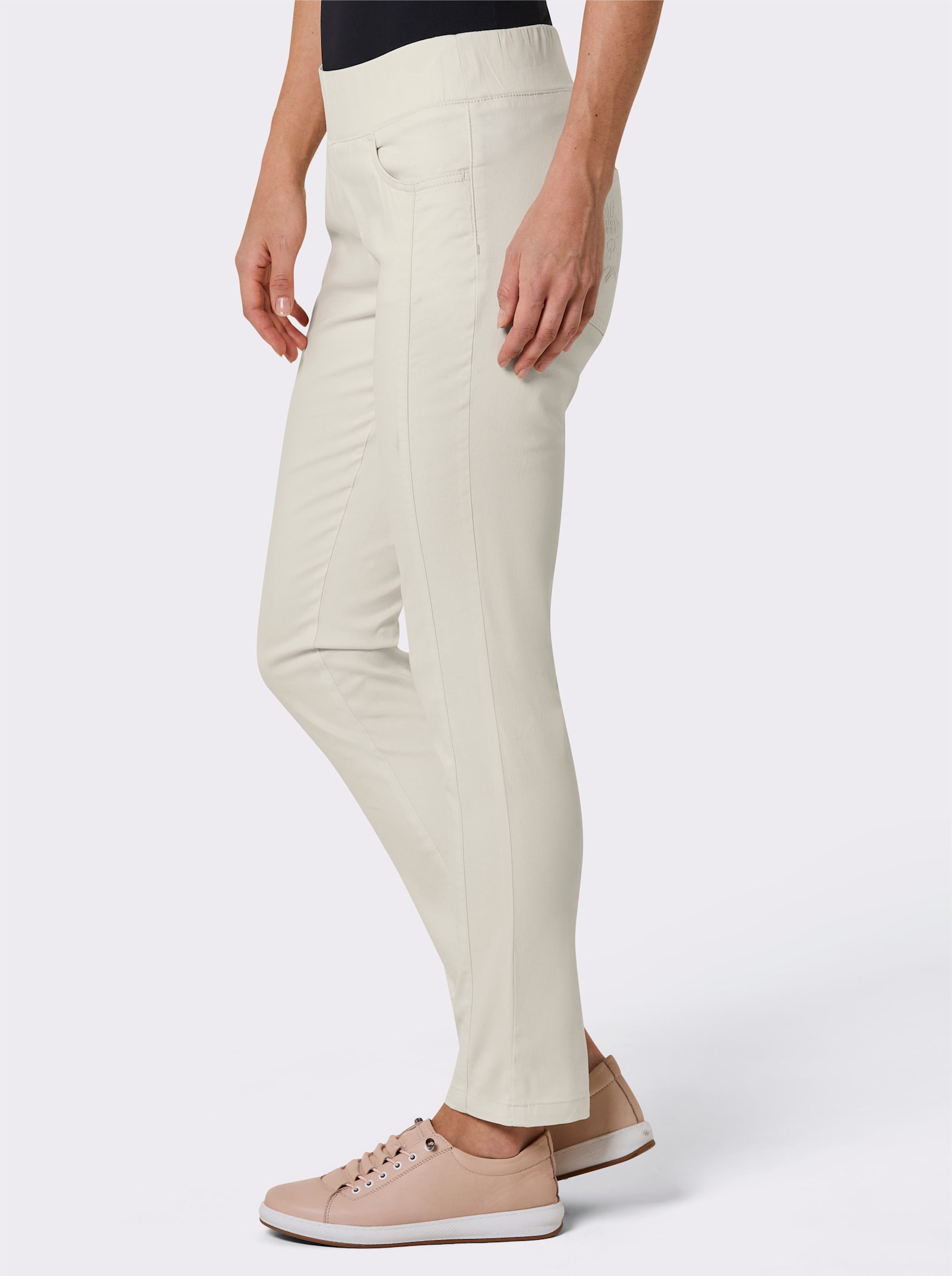 CREATION L PREMIUM Schlupfjeans mit Taschen-Stickerei - champagner