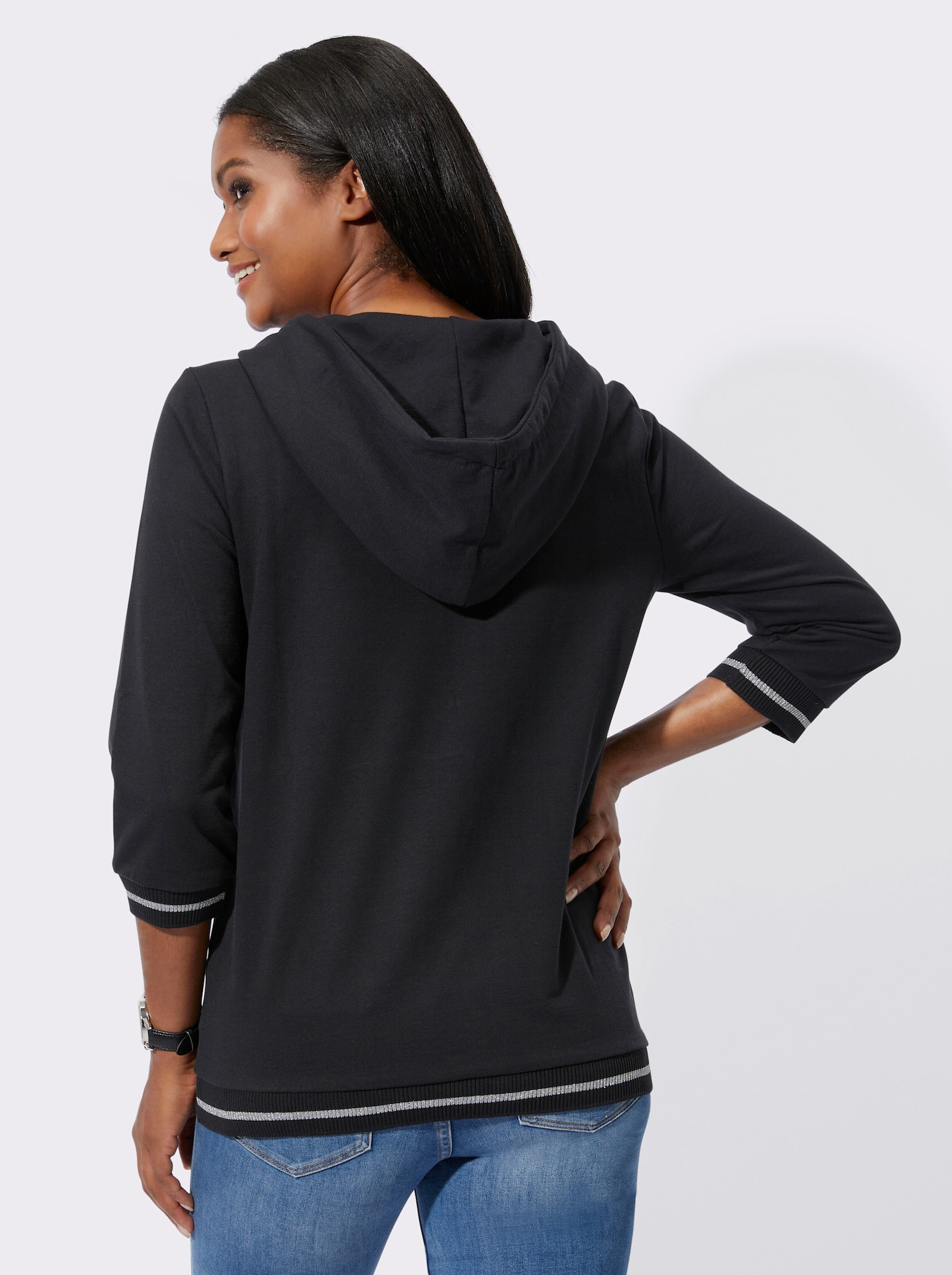 Sweatshirt mit Glanz-Akzenten - schwarz