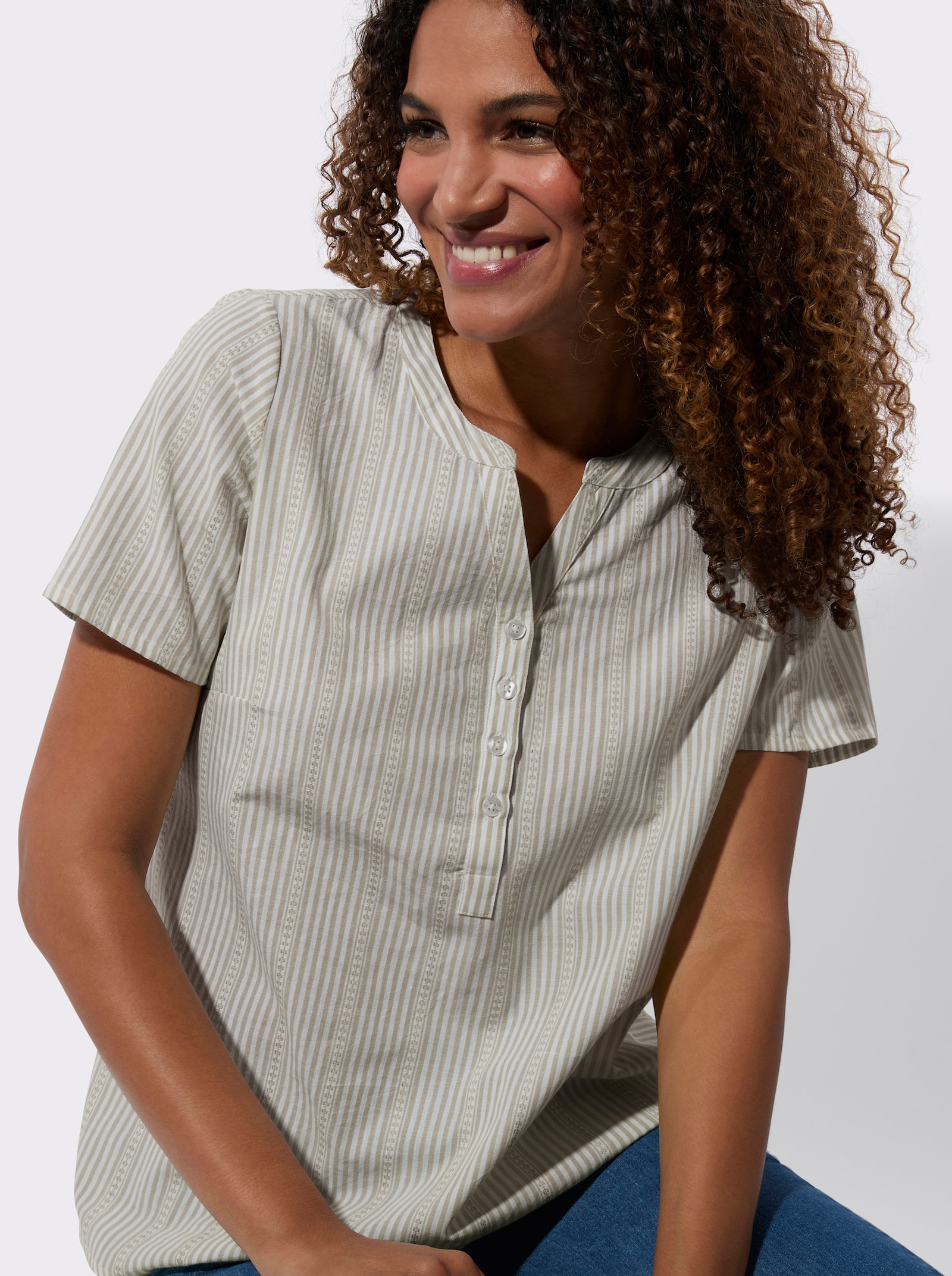 Gestreifte Bluse in Schlupfform - schlamm-gestreift