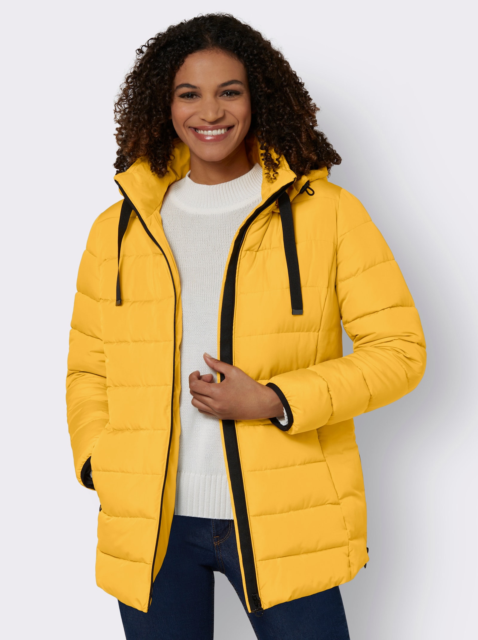 Steppjacke mit elastischer Kontrast-Paspelierung - ocker