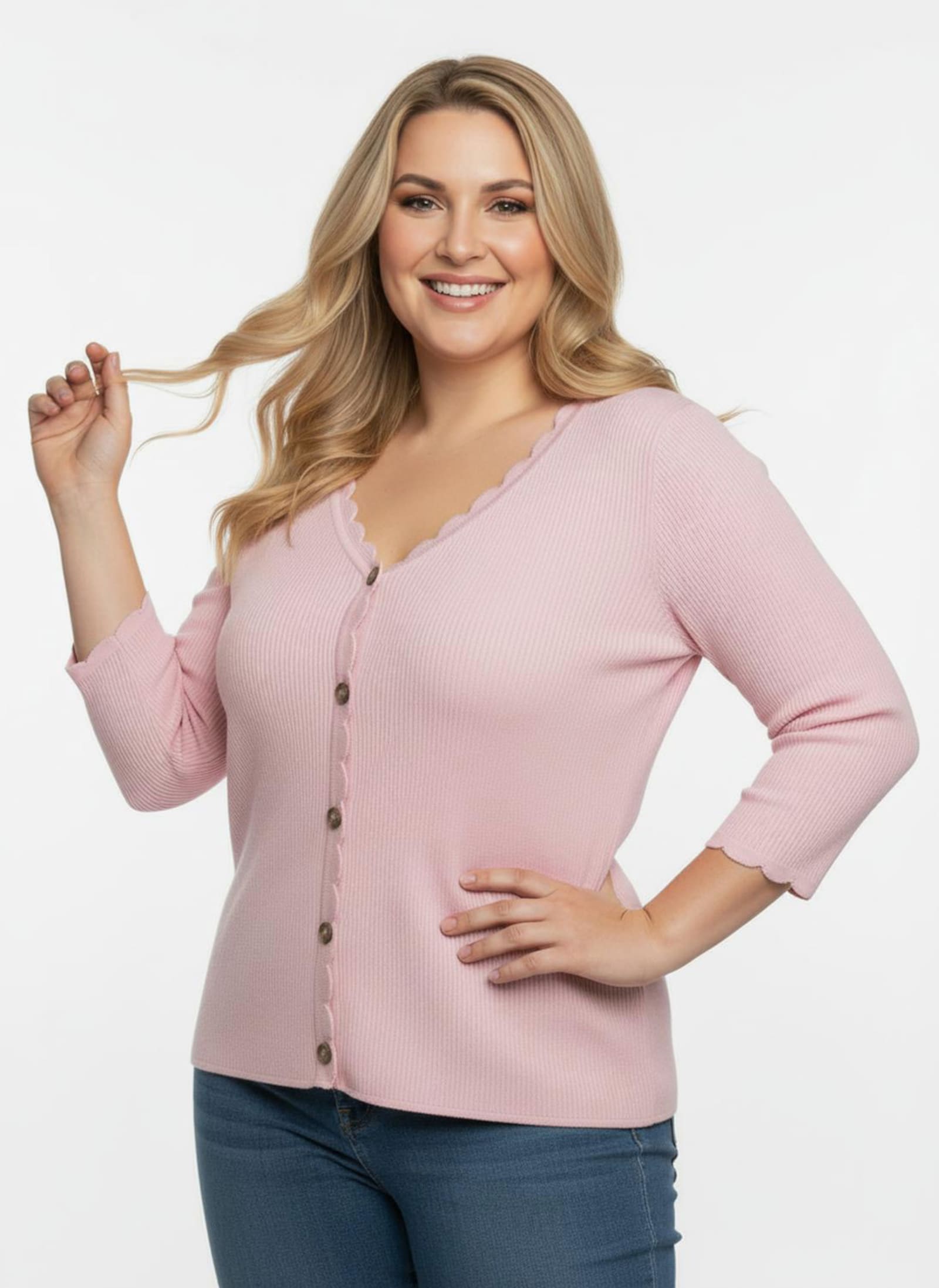 3/4 Arm-Pullover mit Knöpfen in Horn-Optik - rosenquarz