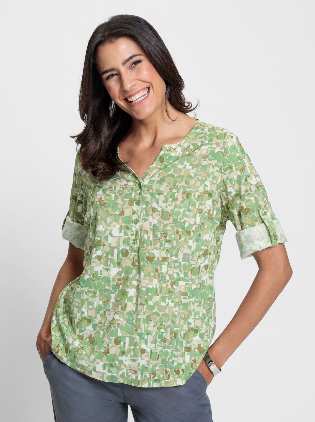 Blouse met print - beige/eucalyptus bedrukt