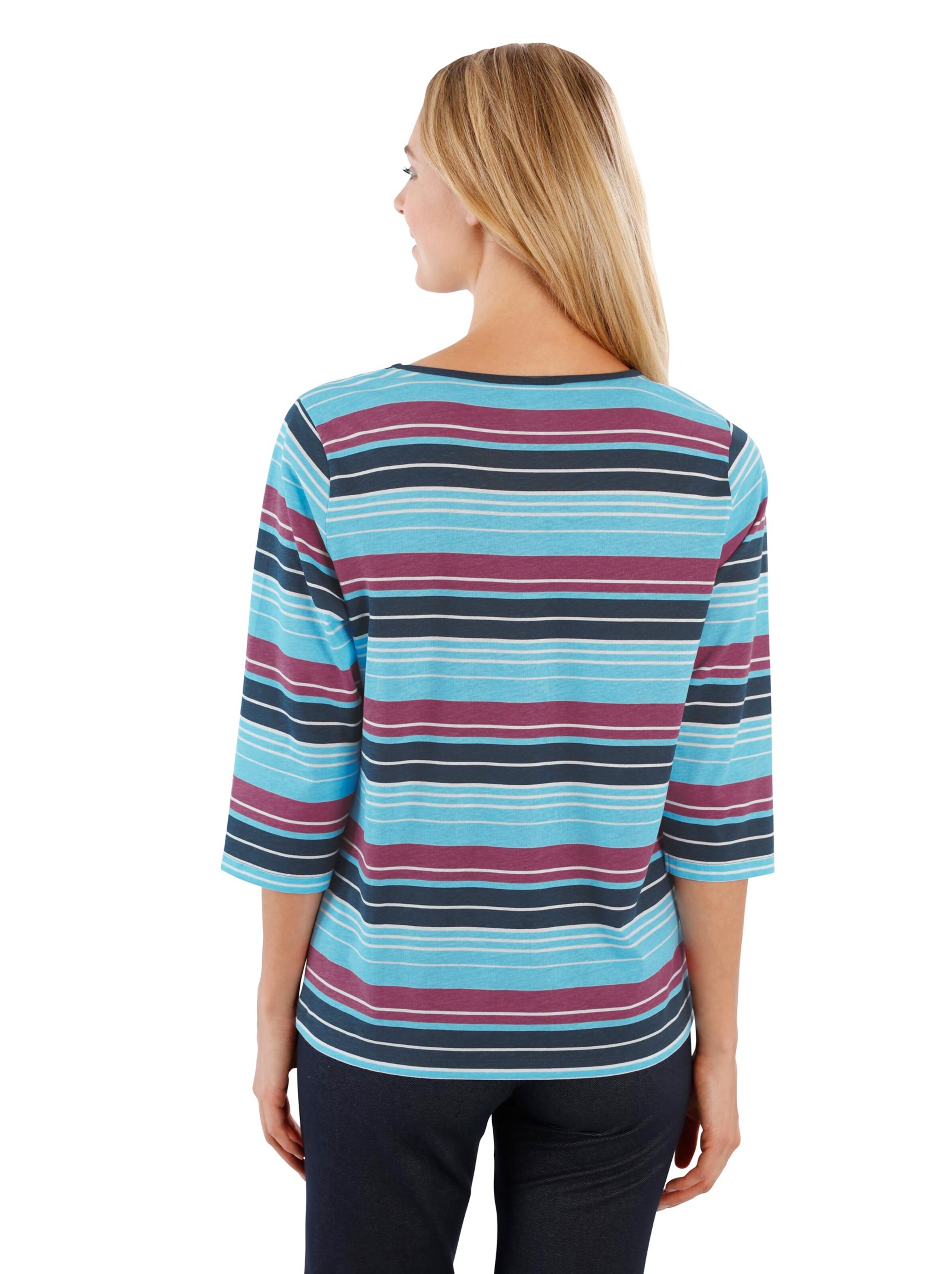 Freizeitshirt - marine-türkis-geringelt