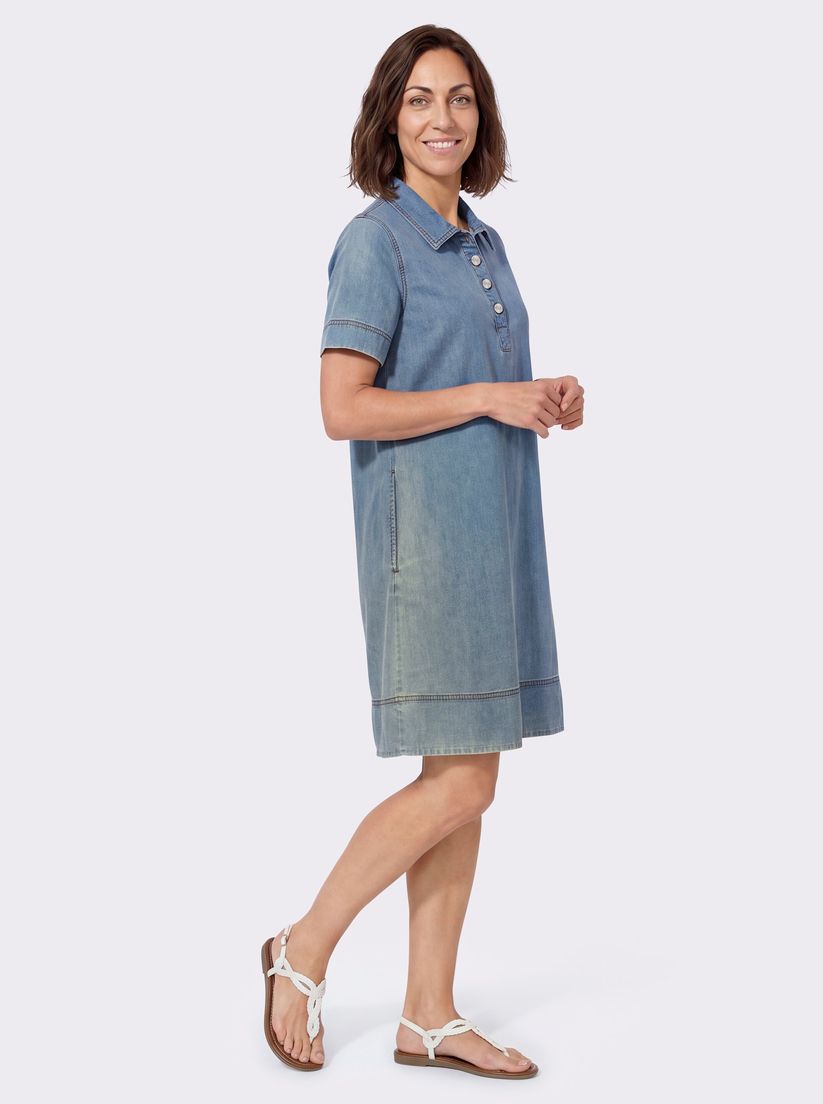 Jeanskleid in figurfreundlicher A-Linie - blue-bleached