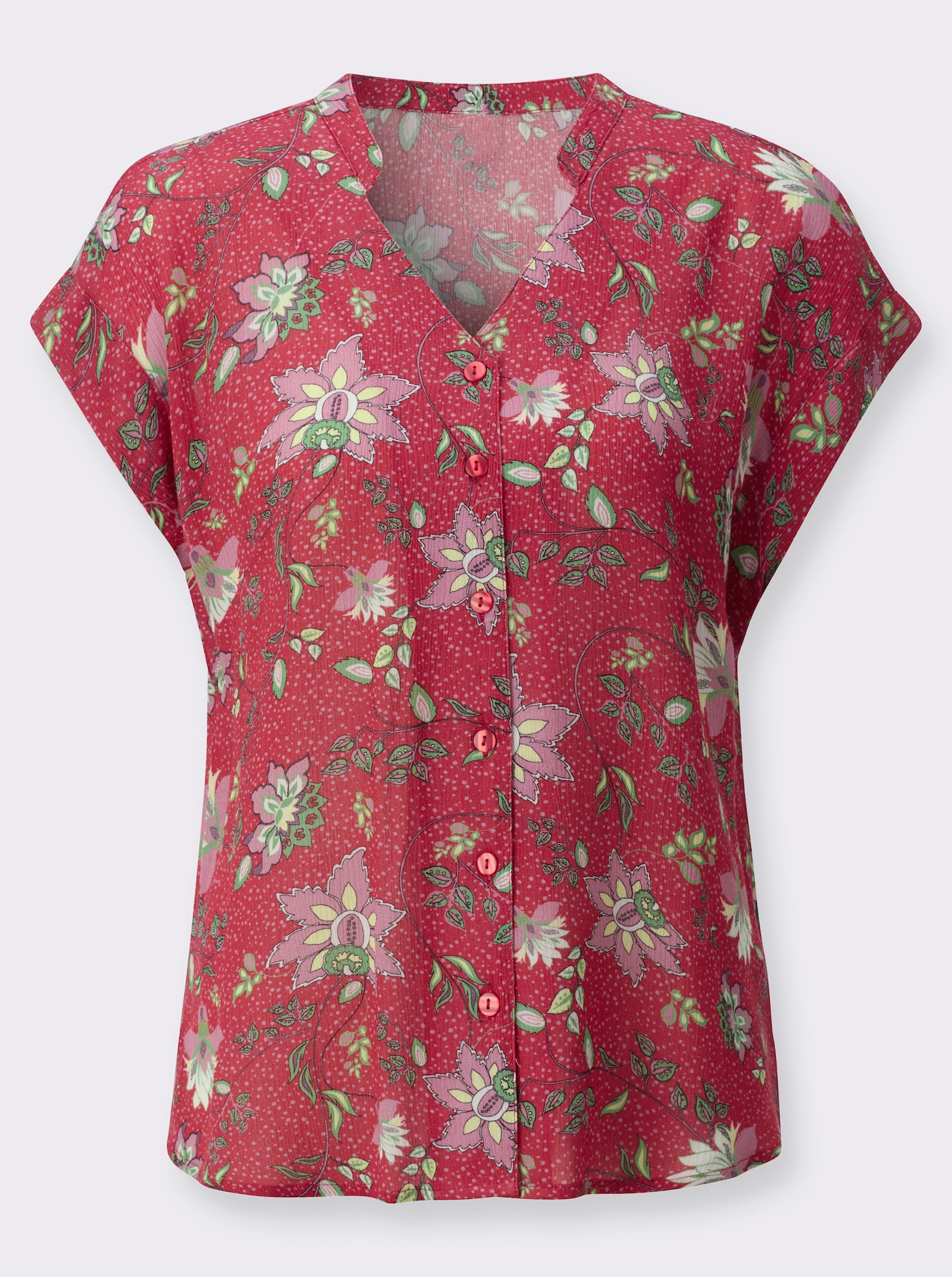 Kurzarmbluse in strukturierter Qualität - erdbeere-eucalyptus-bedruckt