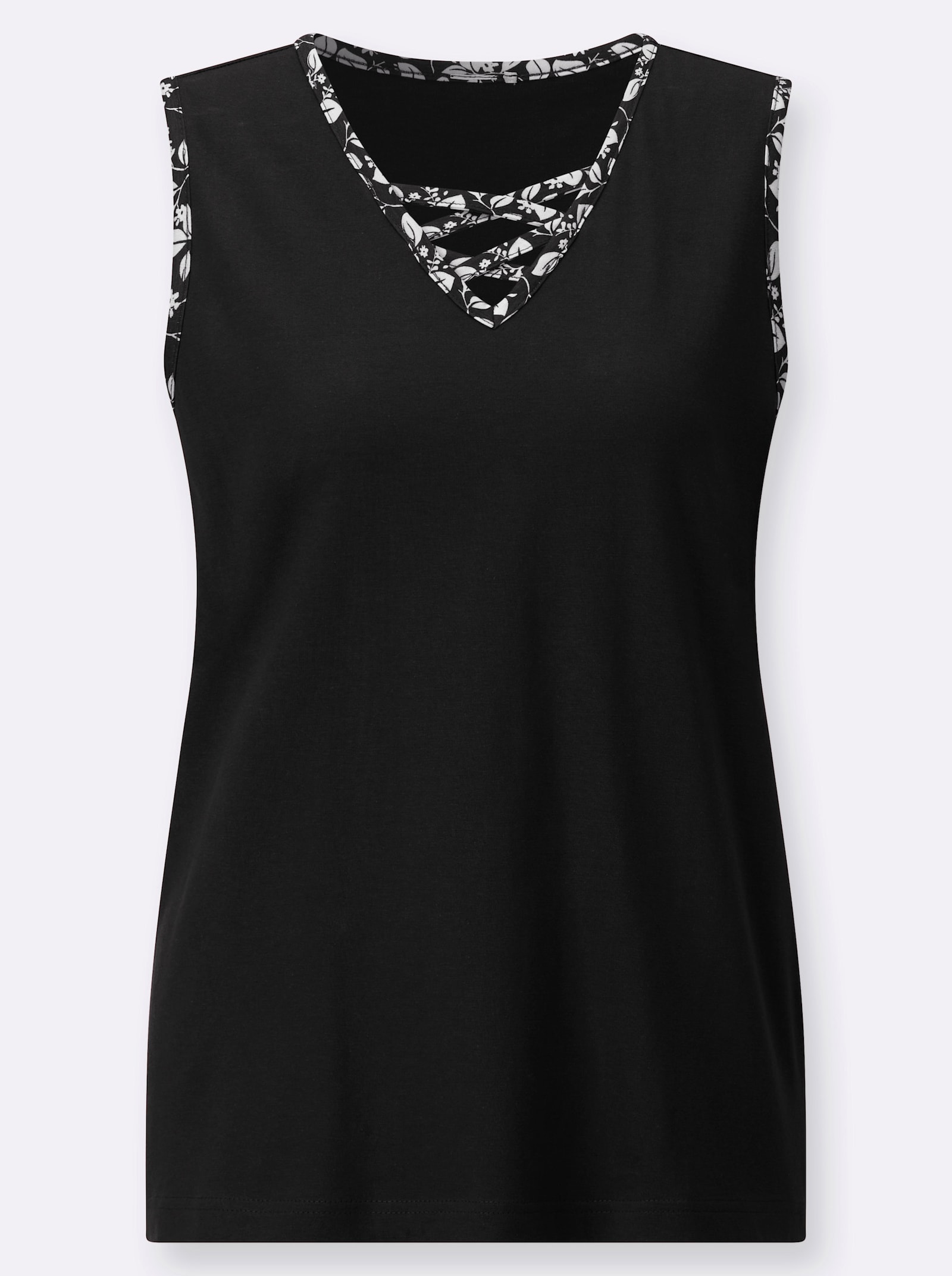 Shirttop mit gemusterter Paspelierung - schwarz