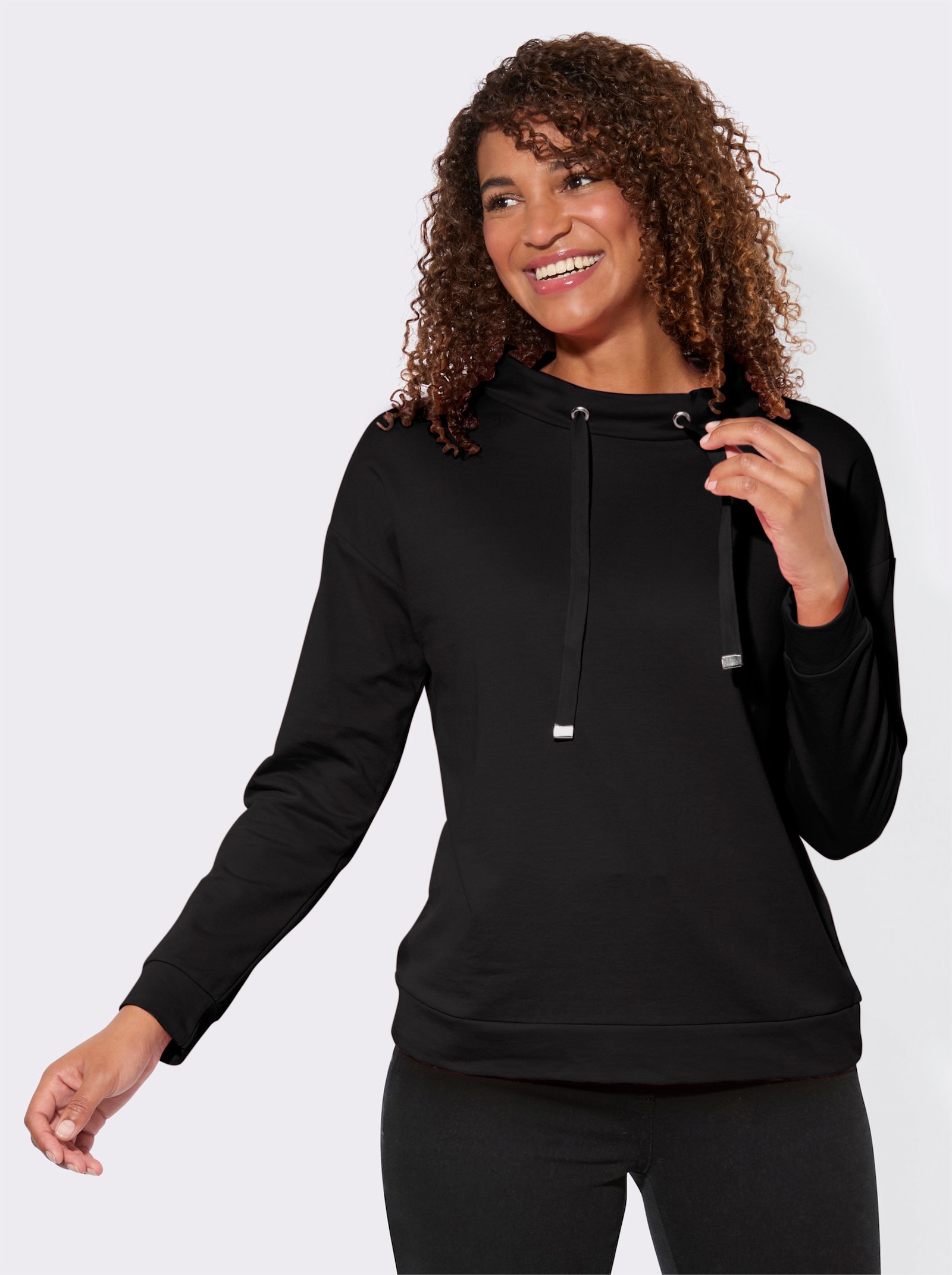 Sweatshirt mit Kordelzug - schwarz