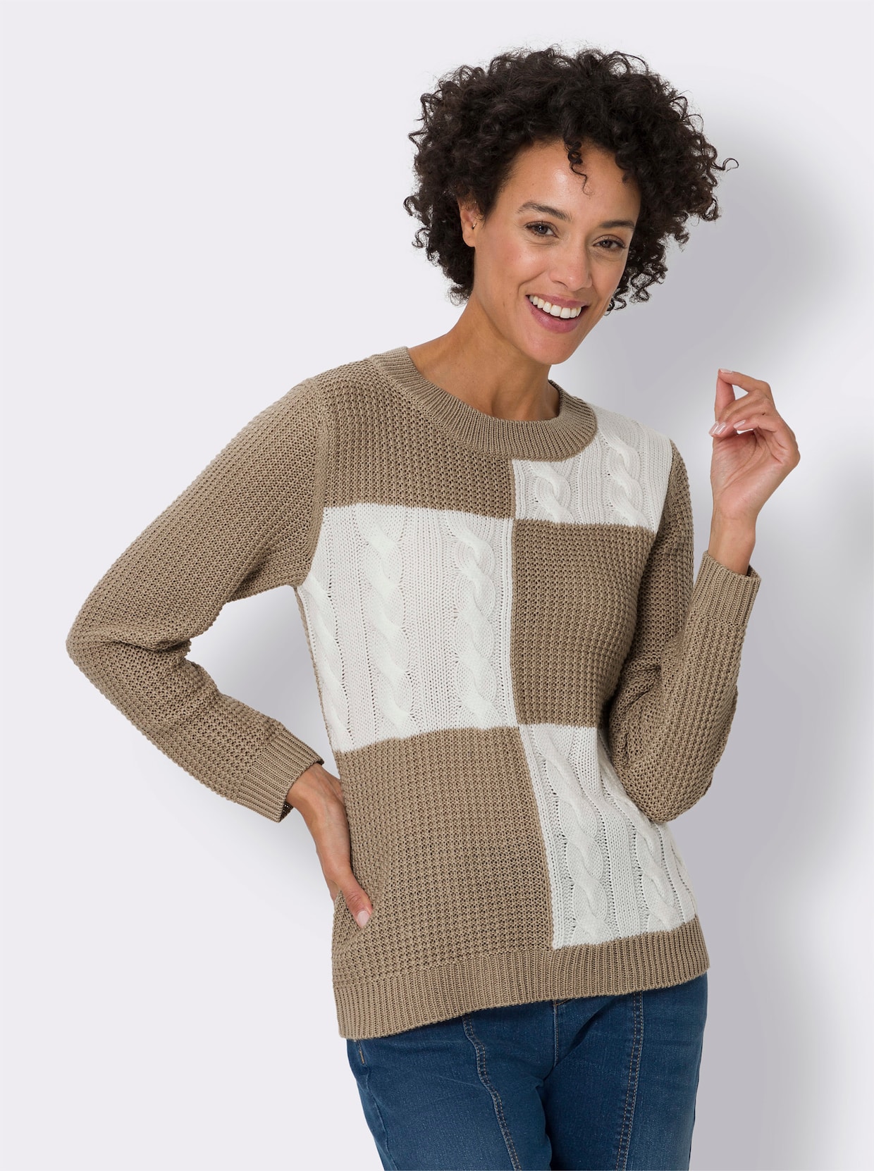 Langarm-Pullover - beige-ecru-gemustert