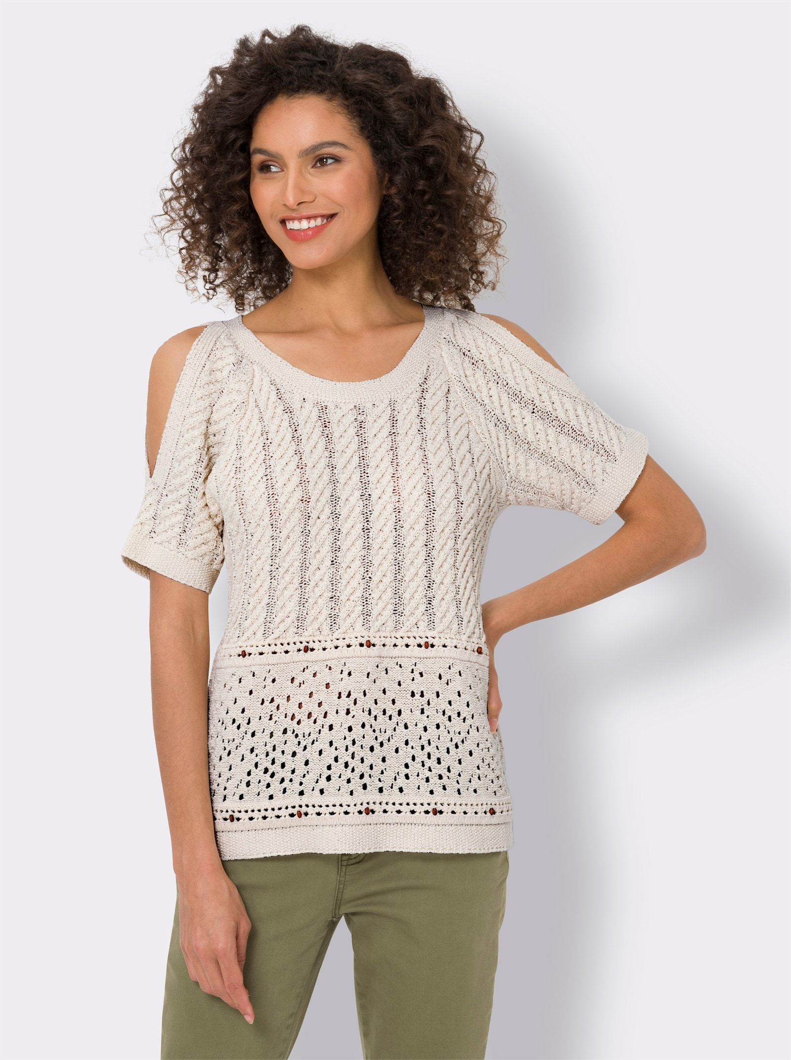 heine Kurzarmpullover mit Cut-outs - champagner