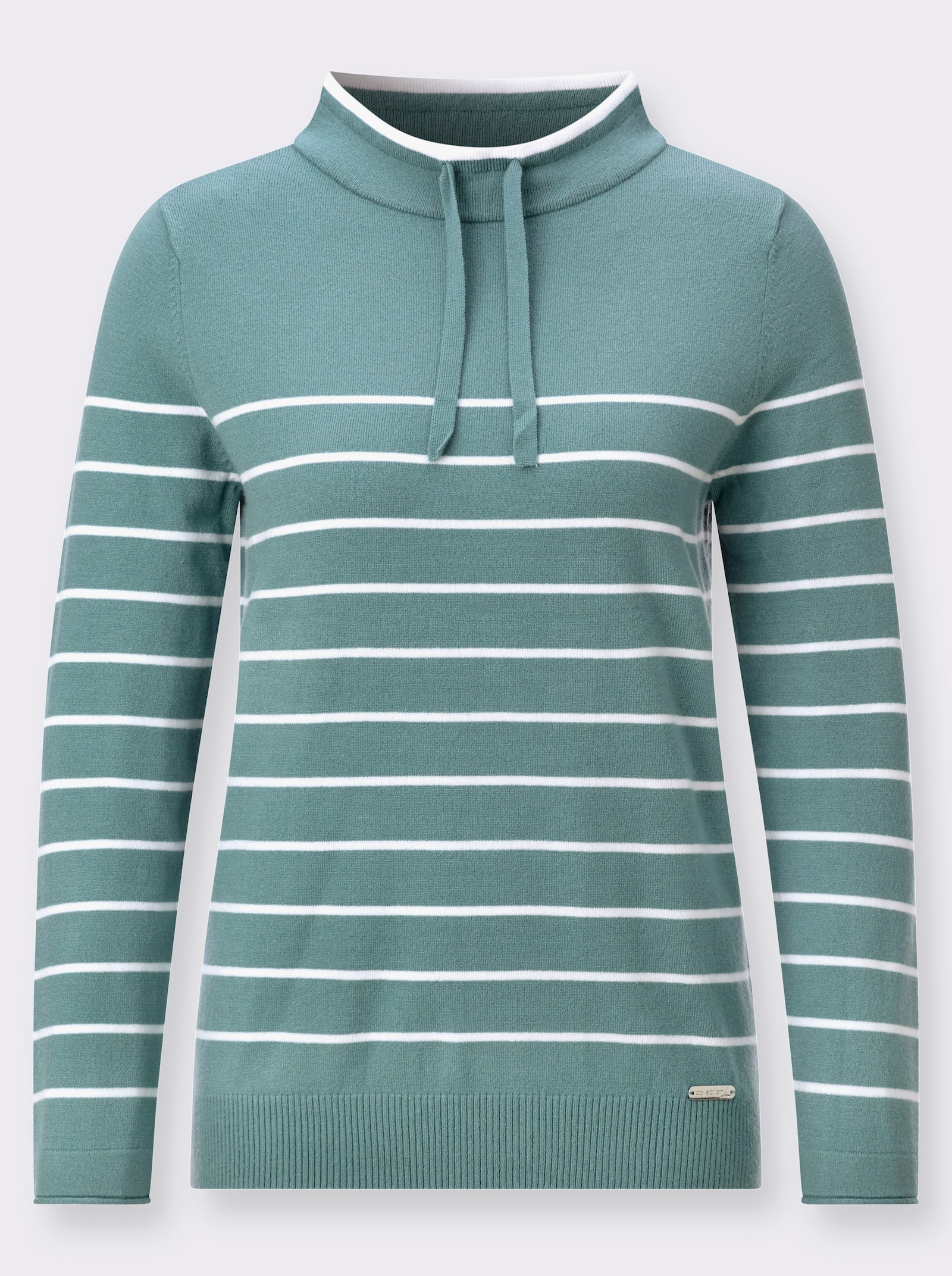 Stehkragenpullover mit sportiven Details - jade-ecru-geringelt