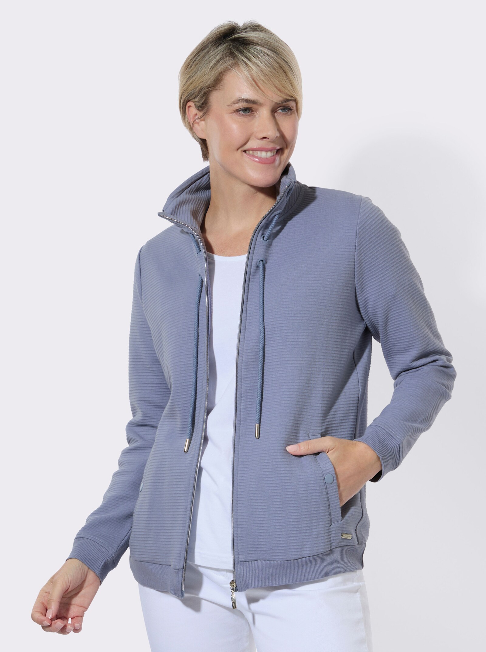 Shirtjacke in modischer Ripp-Optik - taubenblau
