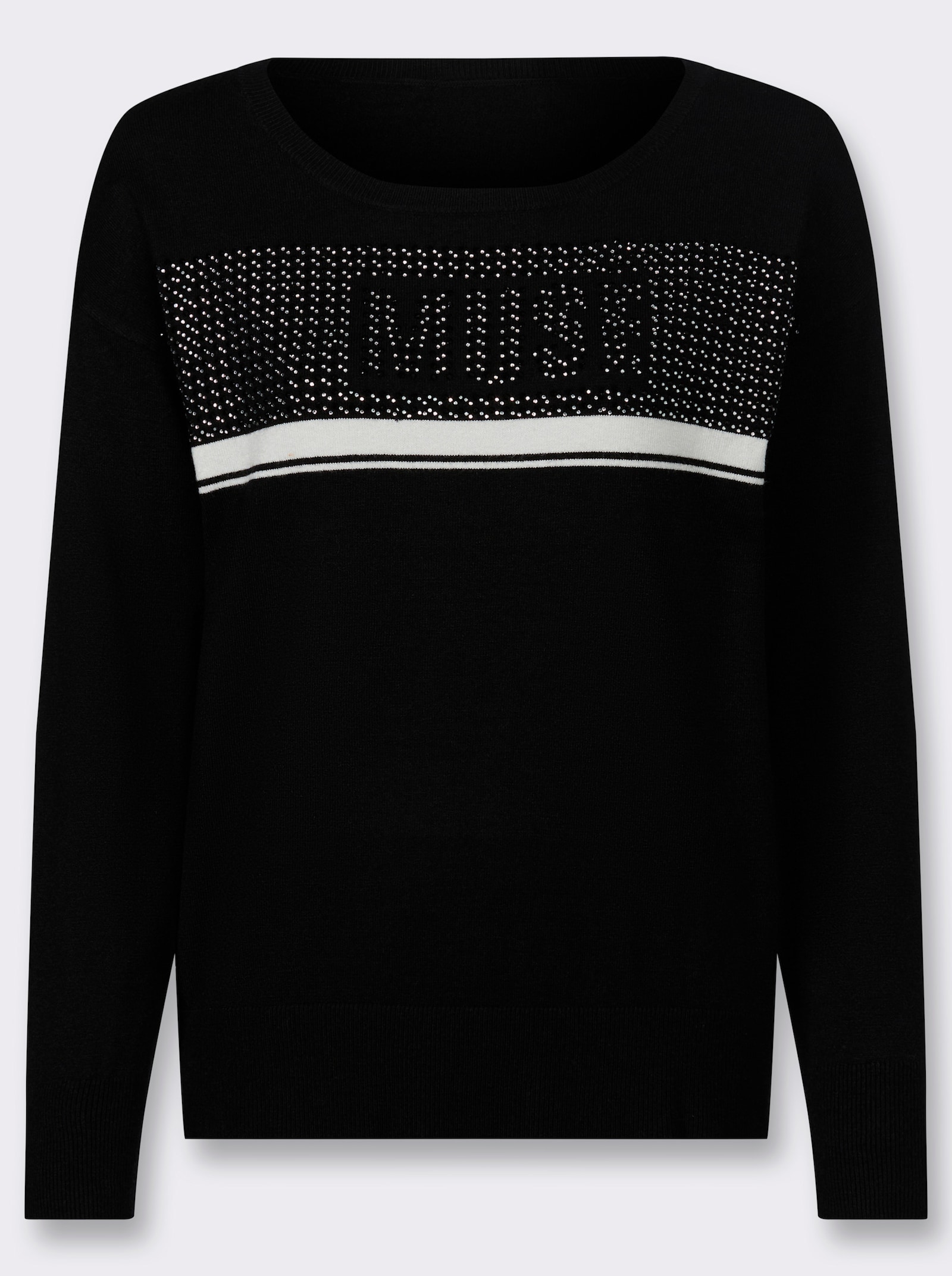 heine Langarm-Pullover mit Schriftzug - schwarz