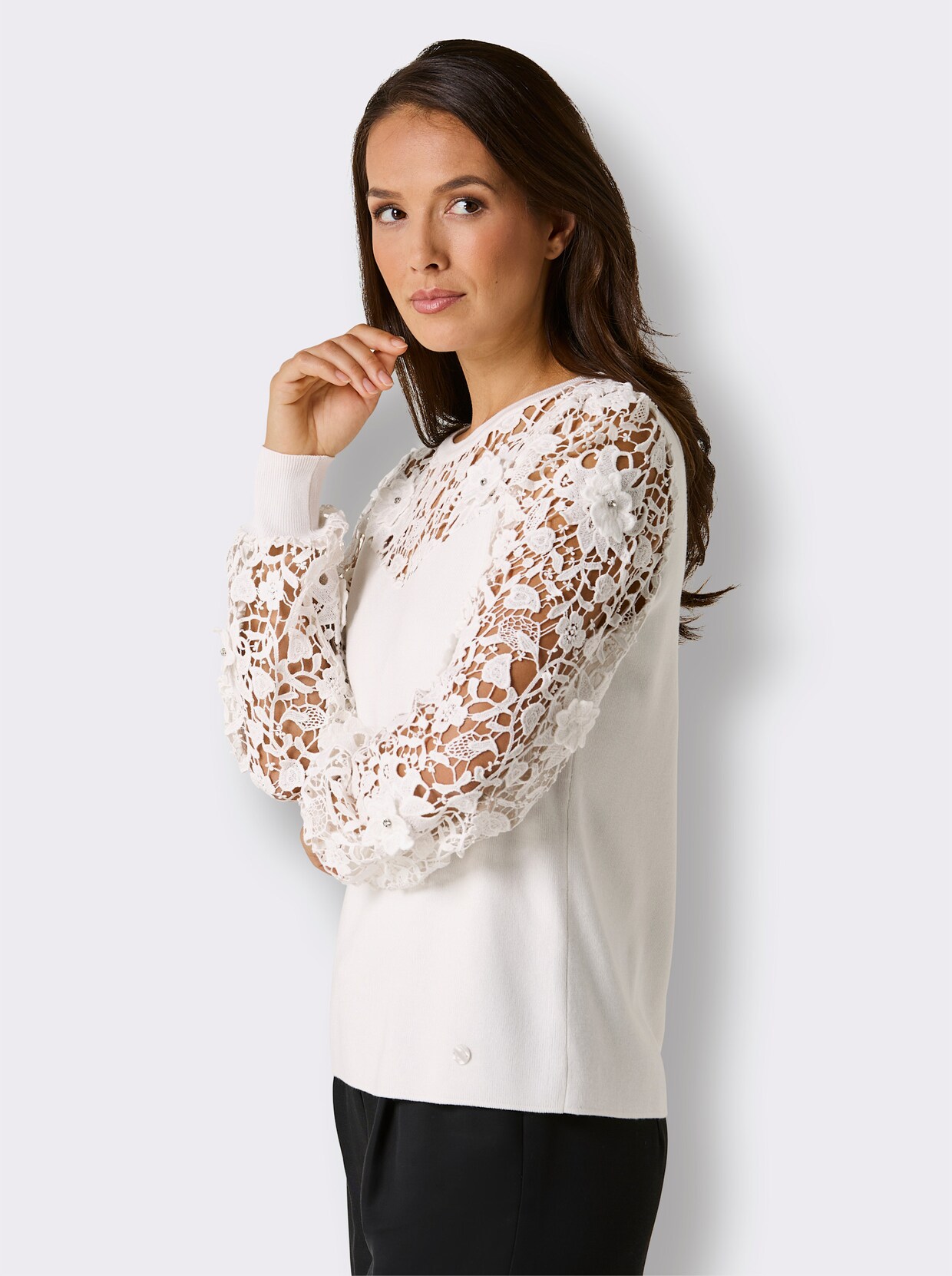 CREATION L PREMIUM Rundhalspullover - ecru