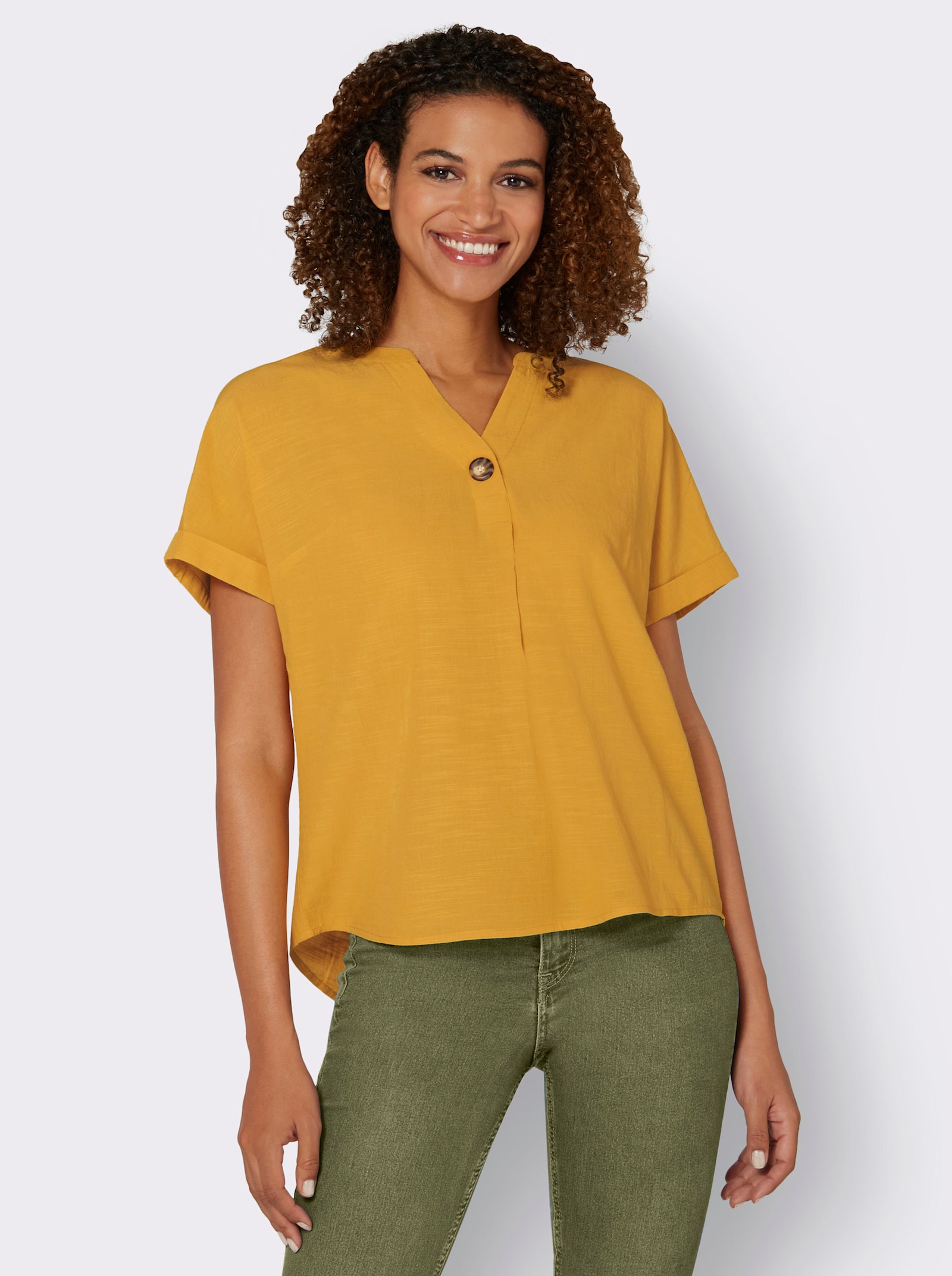 Schlupfbluse mit überschnittener Schulter - ocker