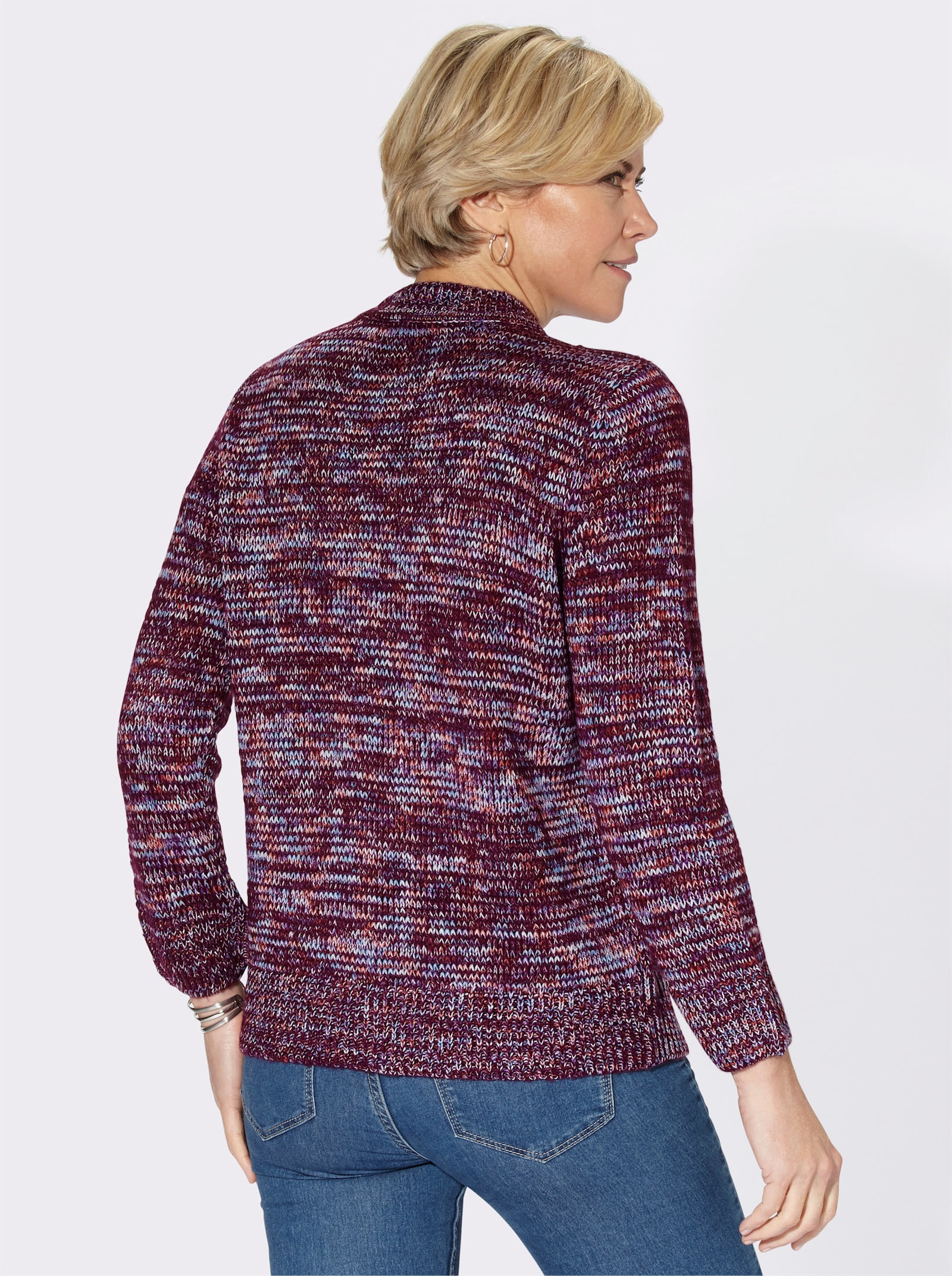 Stehkragenpullover in Melange-Optik - brombeer-meliert