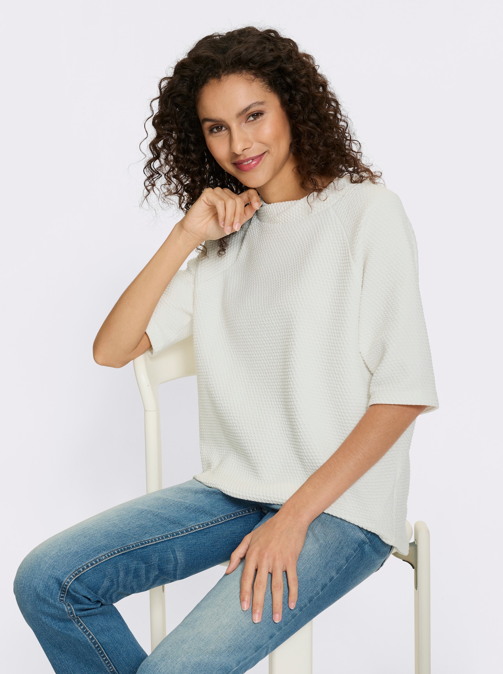 heine Stehkragenshirt mit Waffelstruktur - ecru