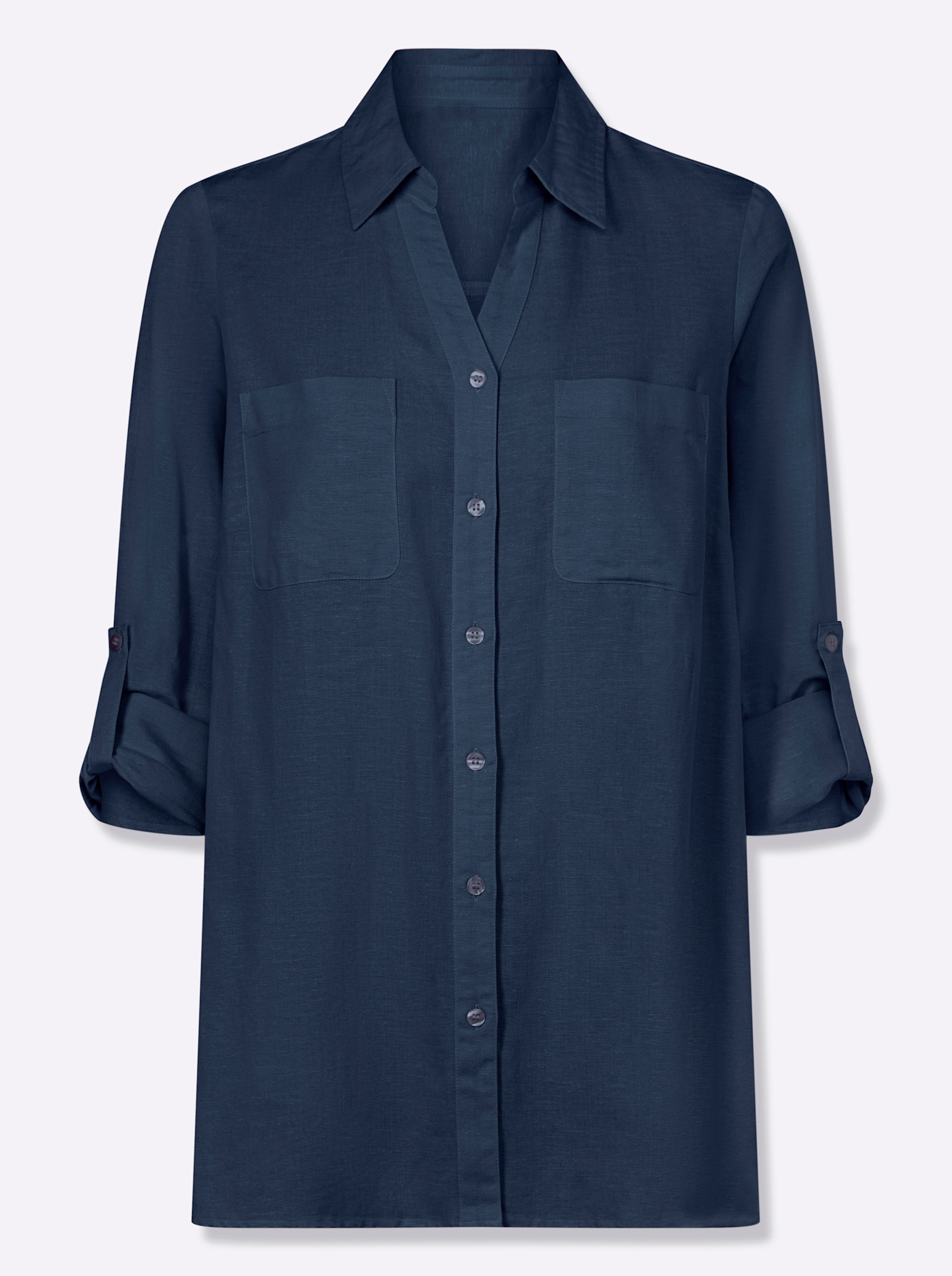 Damen Longbluse mit Brusttaschen dunkelblau, Größe 48 - Bild 2