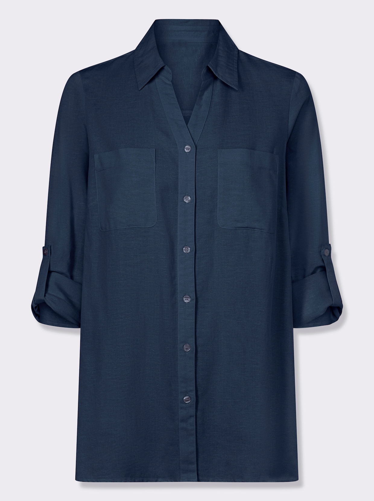 Lange blouse met borstzak - donkerblauw