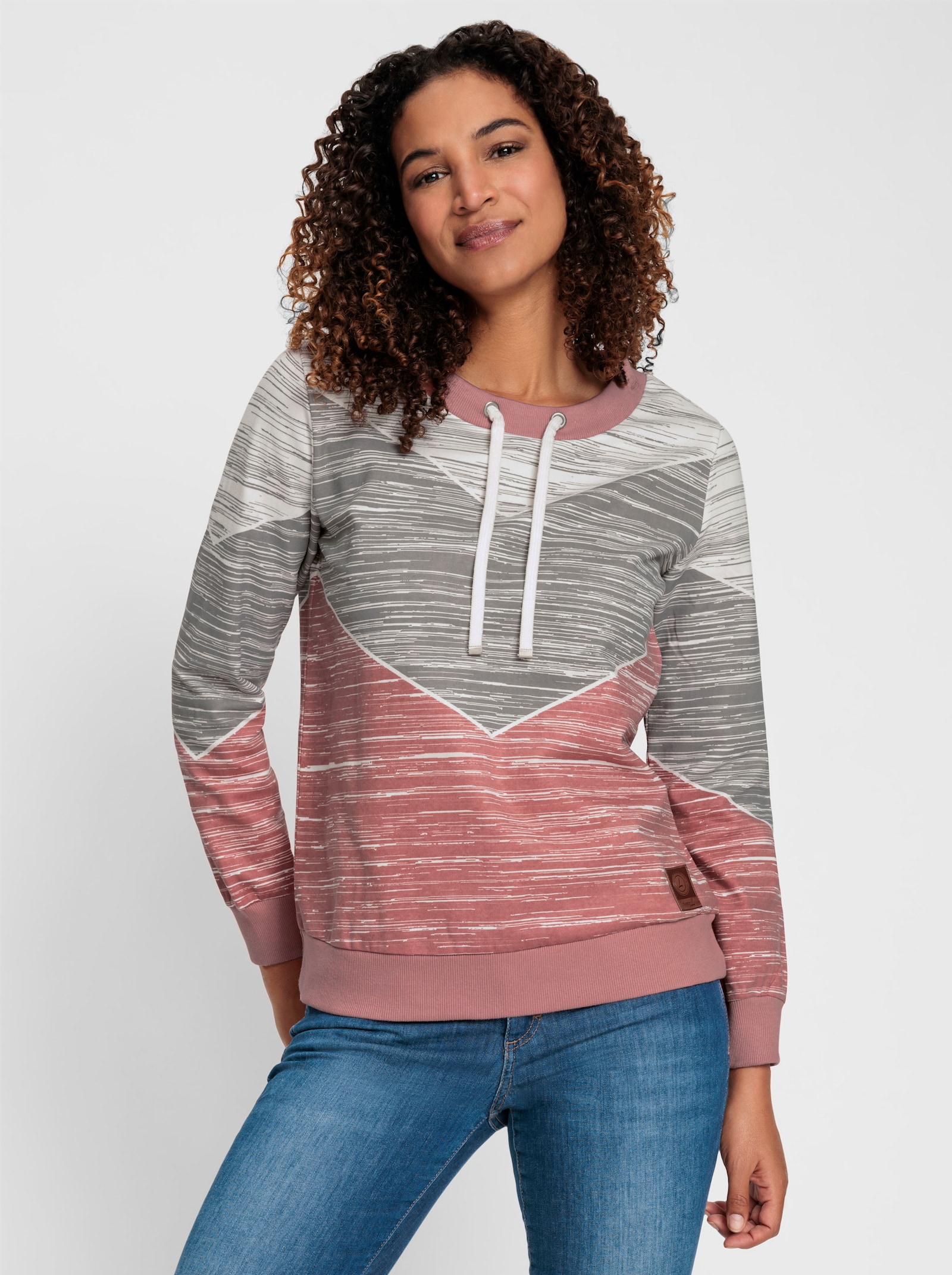 Sweatshirt mit variierbarem Rundhals-Ausschnitt - rosenholz-ecru