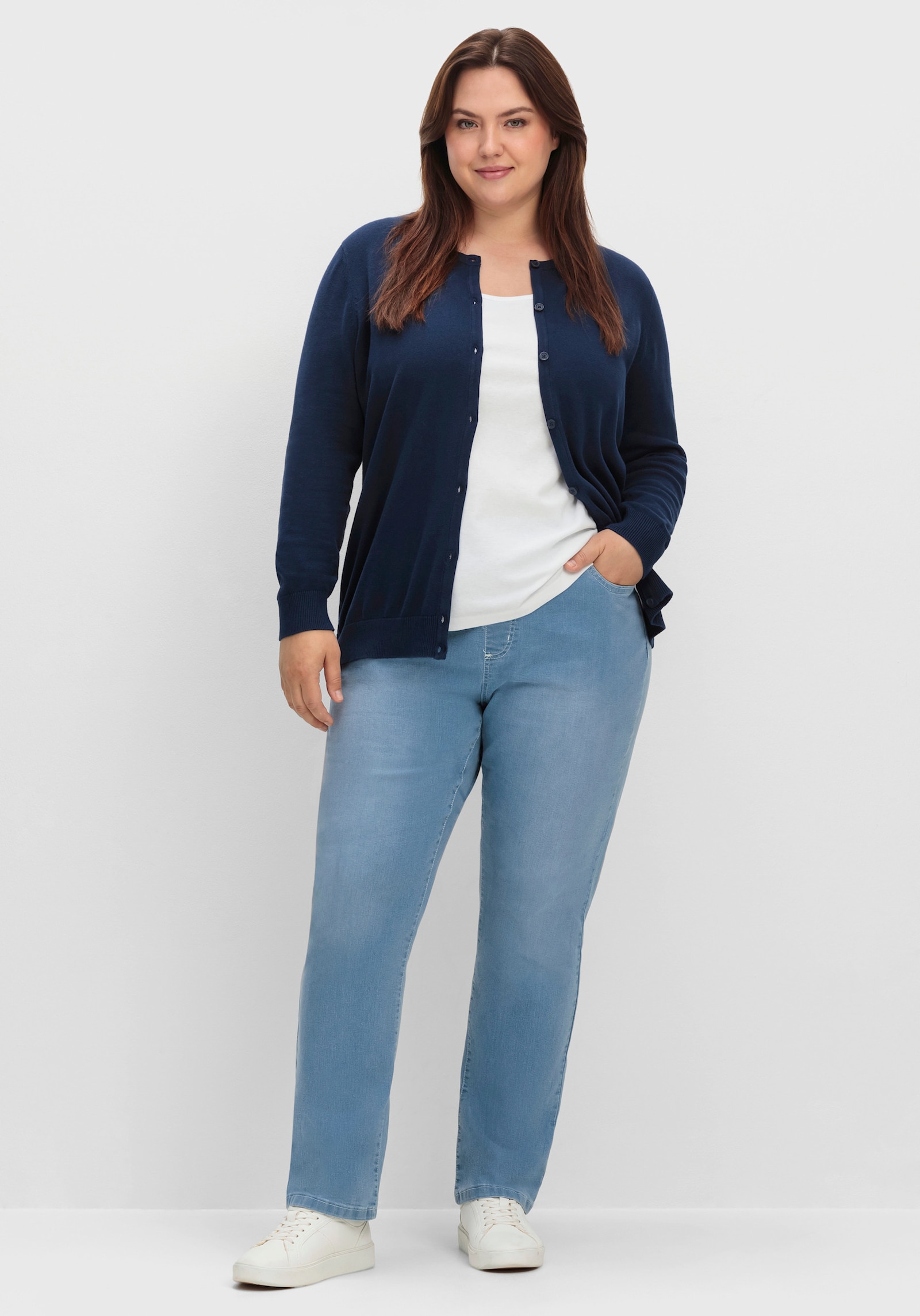 High-waist-Jeans mit hohem Rundum-Dehnbund - blue-bleached