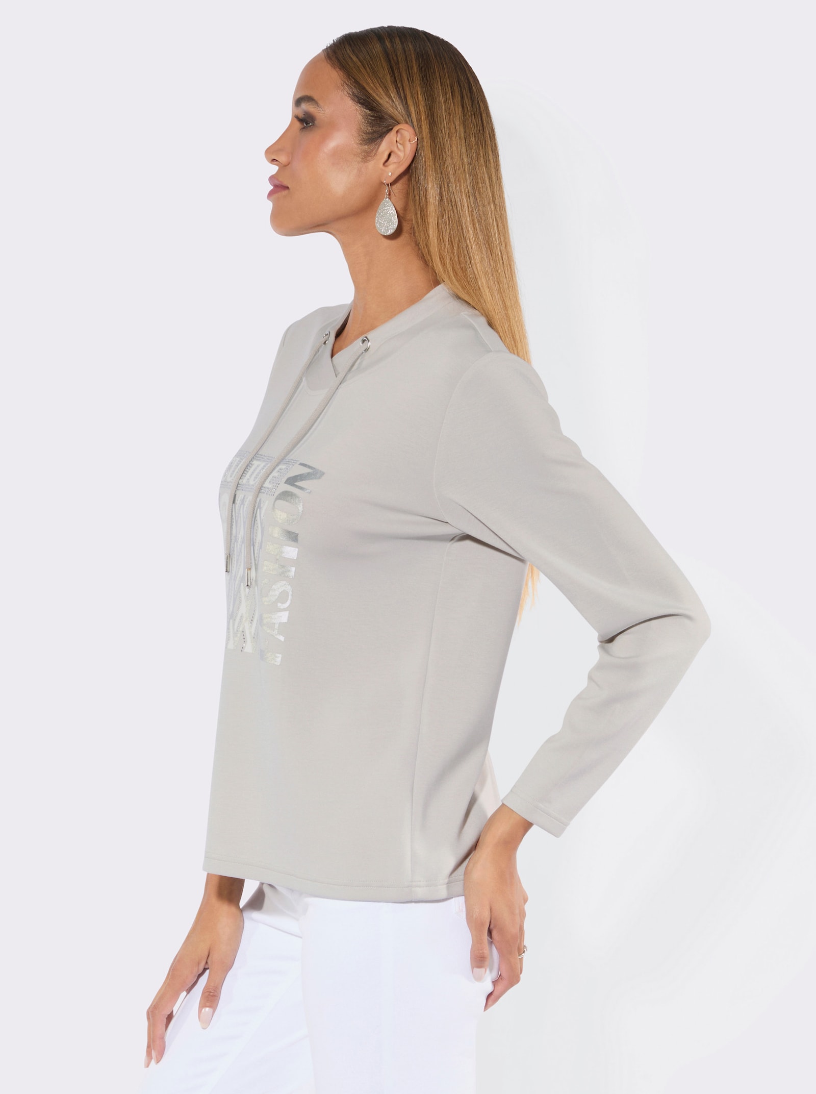 Sweatshirt mit weitenregulierbarem Ausschnitt - hellgrau