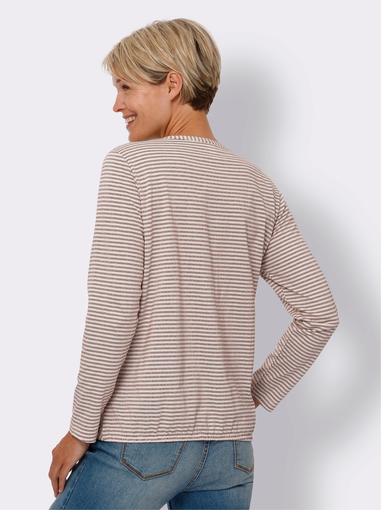 Langarmshirt - rotbraun-champagner-gestreift