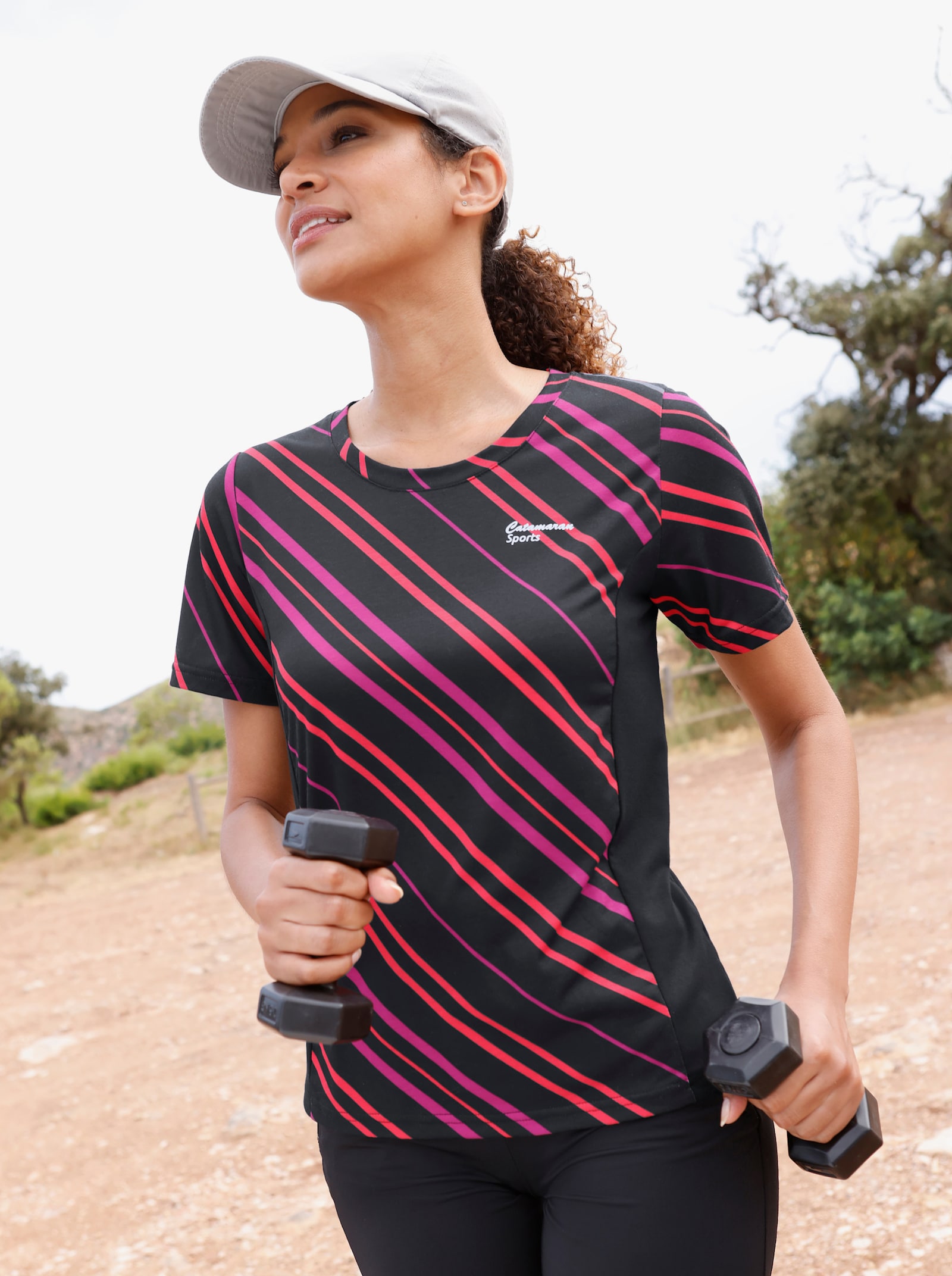 Catamaran Sports Functioneel shirt met contrastinzetten - magenta bedrukt