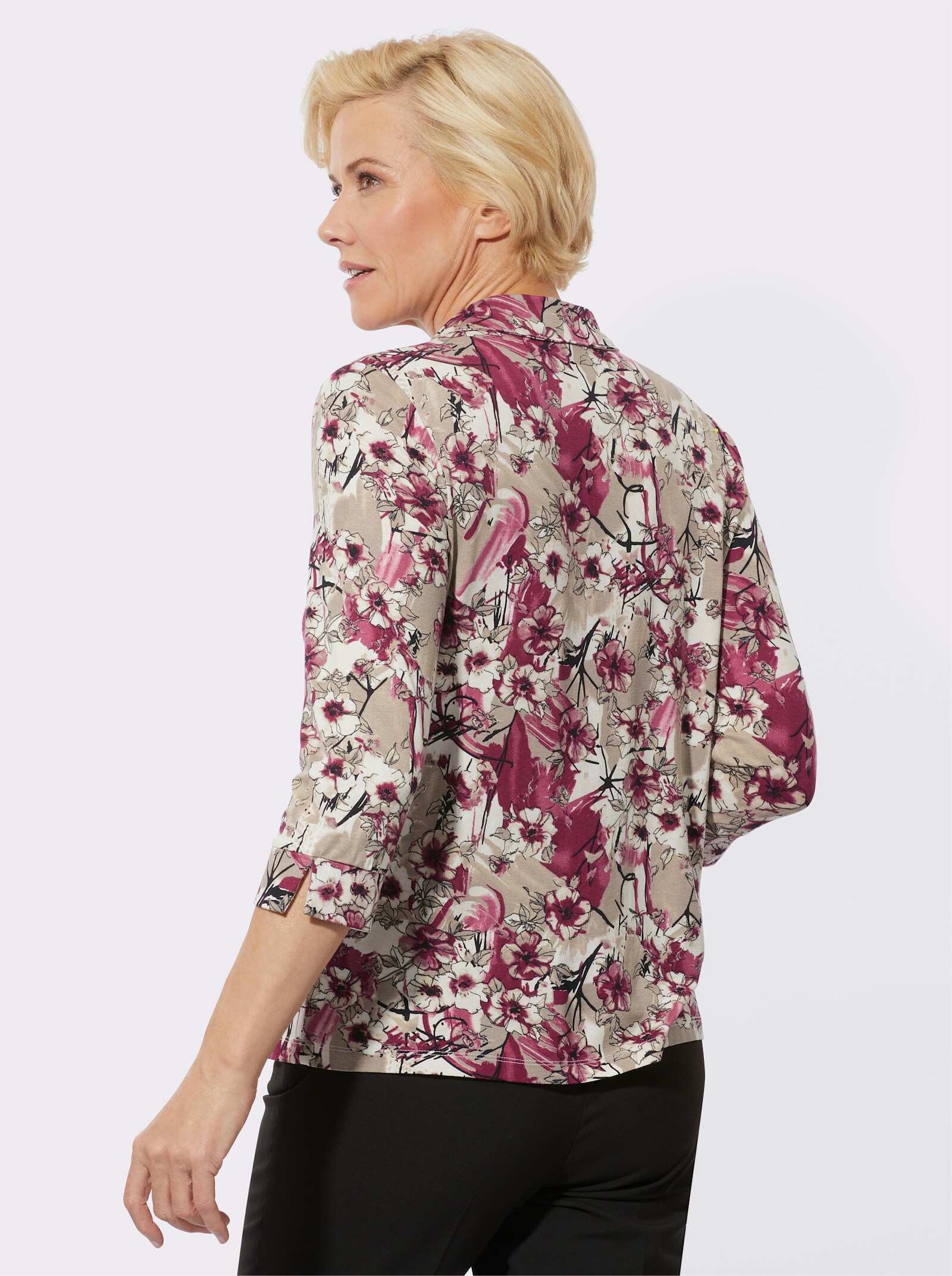 Poloshirt mit Glitzersteinchen - bordeaux-taupe-bedruckt