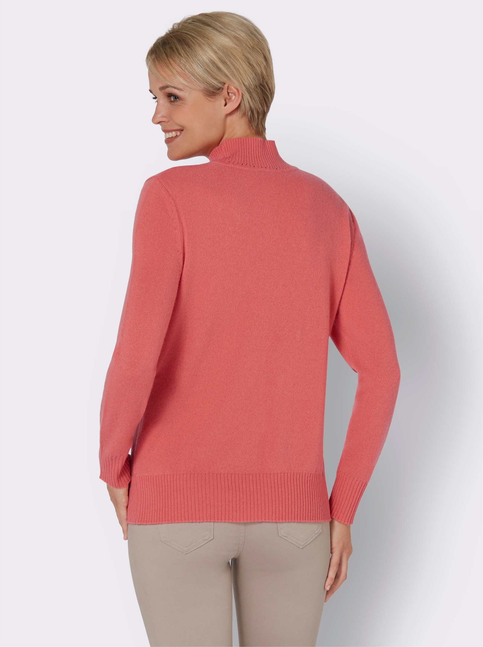 Pull à col montant en pur cachemire - corail chiné