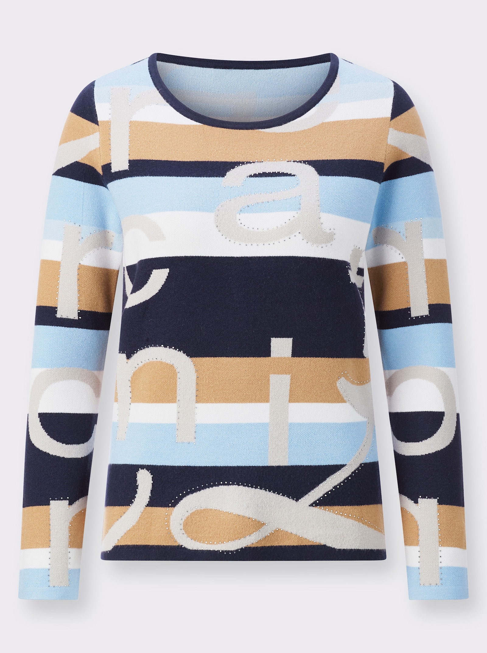  Langarm-Pullover mit Glitzersteinchen - marine-ecru