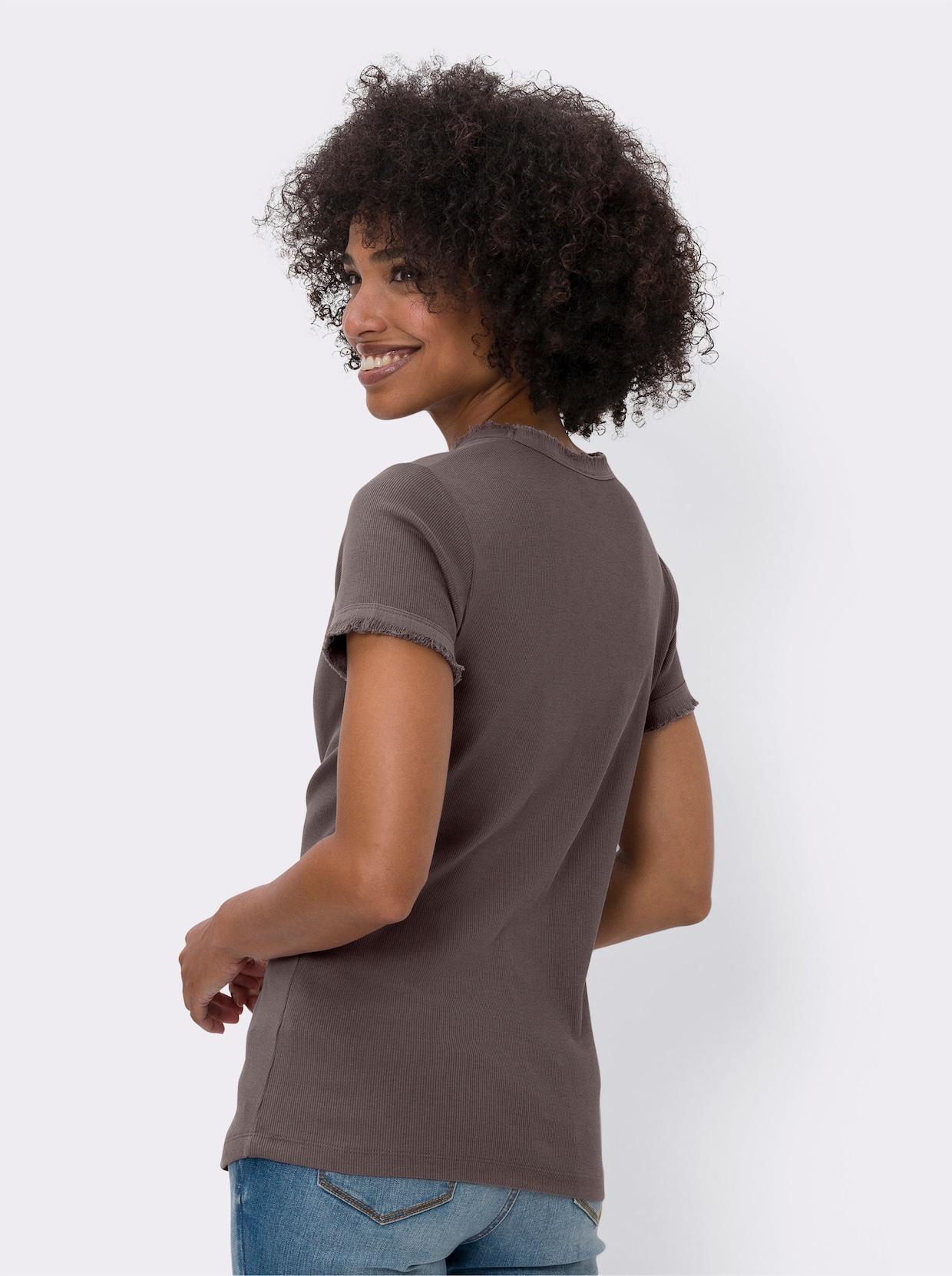 heine Shirt met V-hals - donkertaupe