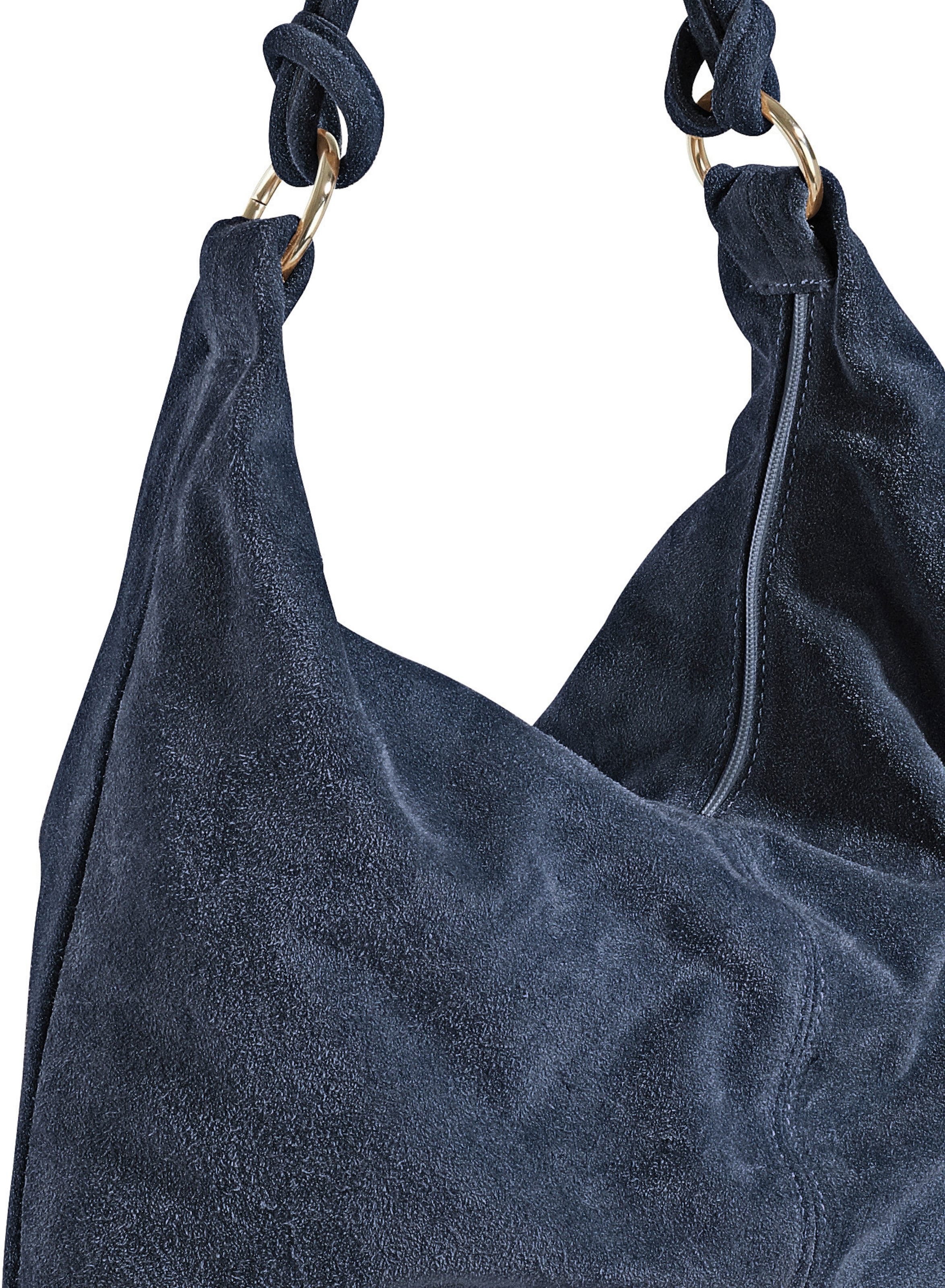 Tasche aus günstig Kaufen-Tasche in blau von heine. Tasche in blau von heine <![CDATA[Tasche Aus edlem Rind-Veloursleder, mit Henkeln in modischer Wickel-Optik. Ca. 49x39x2 cm.]]>. 