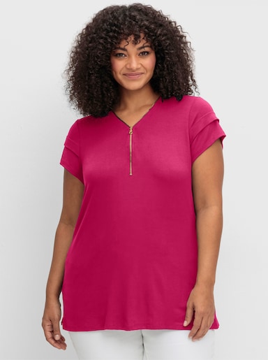 sheego by Joe Browns Kurzarmshirt mit goldfarbenem Zipper - pink
