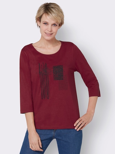 Shirt met 3/4-mouw - donkerrood-zwart