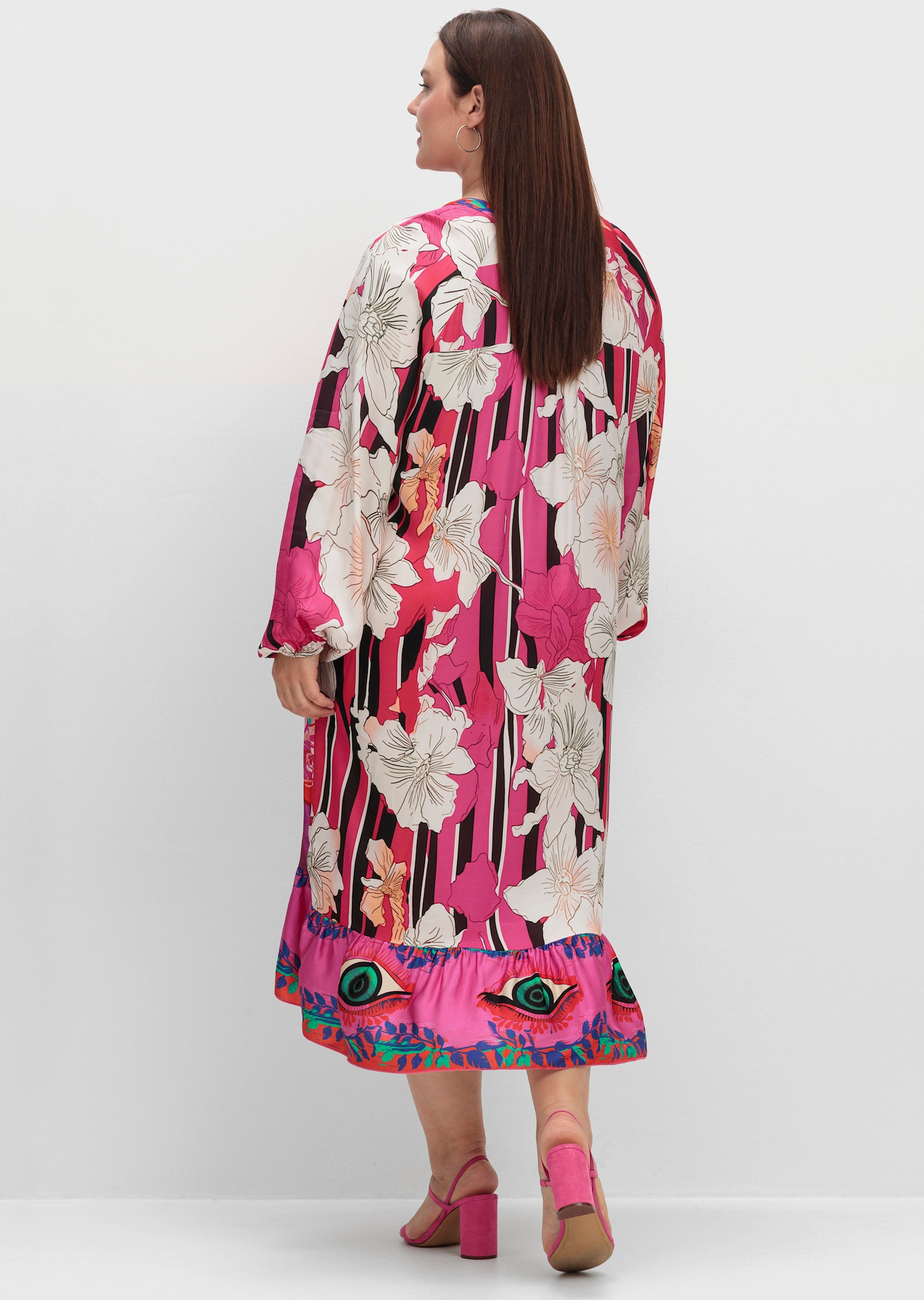 sheego loves miss goodlife Druckkleid im Mustermix, mit Volant am Saum - pink gemustert